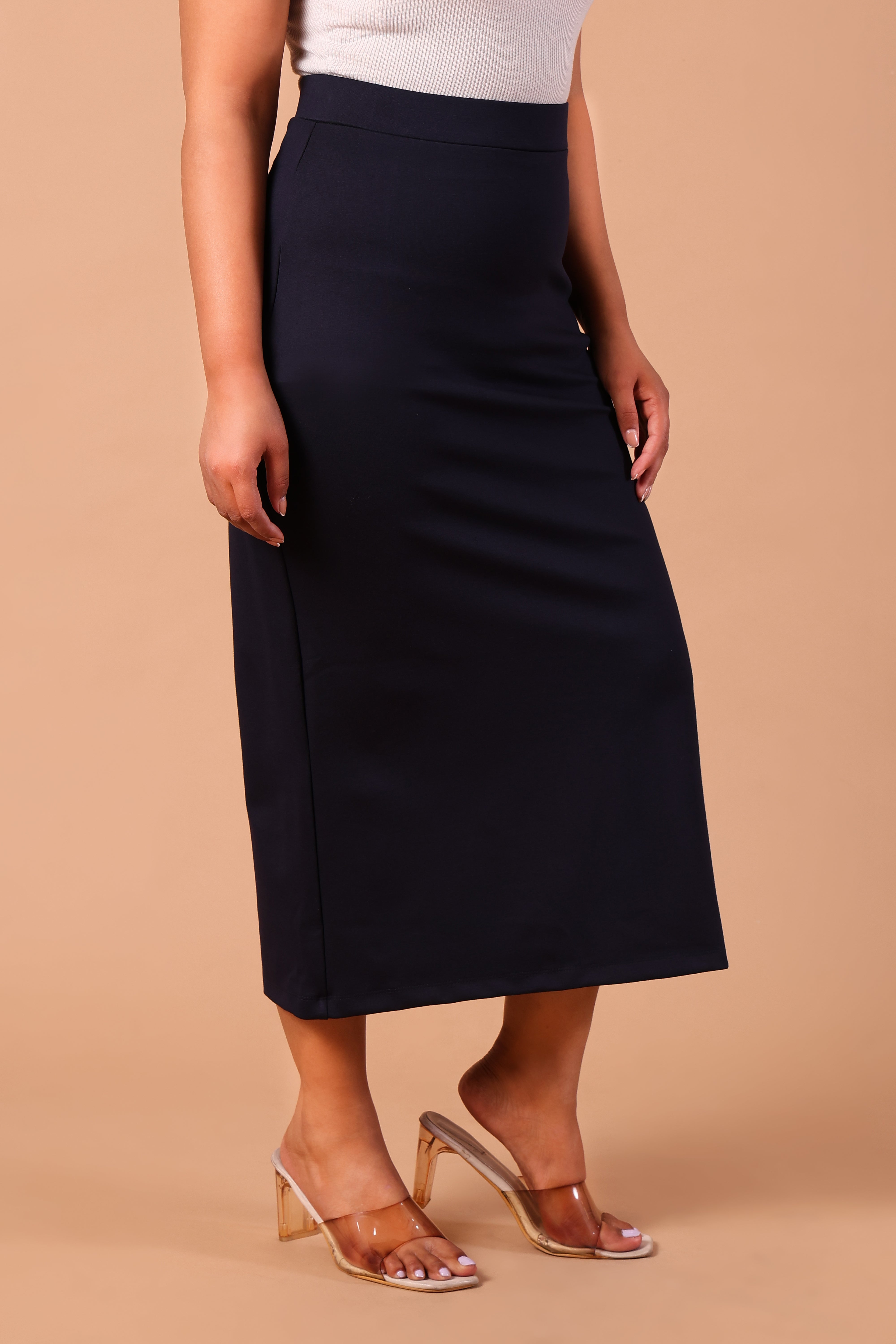 Straight Midi Side Slit Skirt- Black