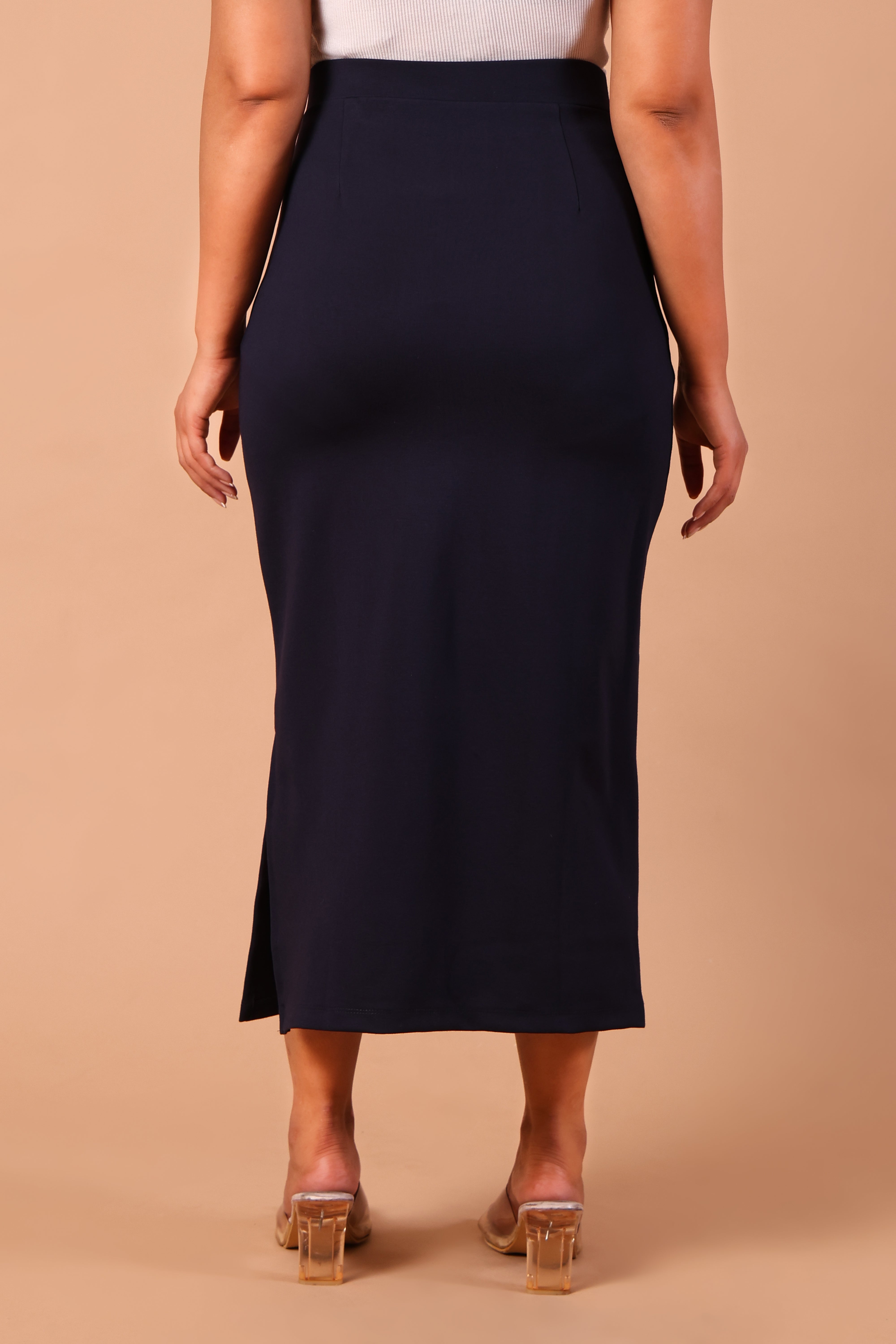 Straight Midi Side Slit Skirt- Black