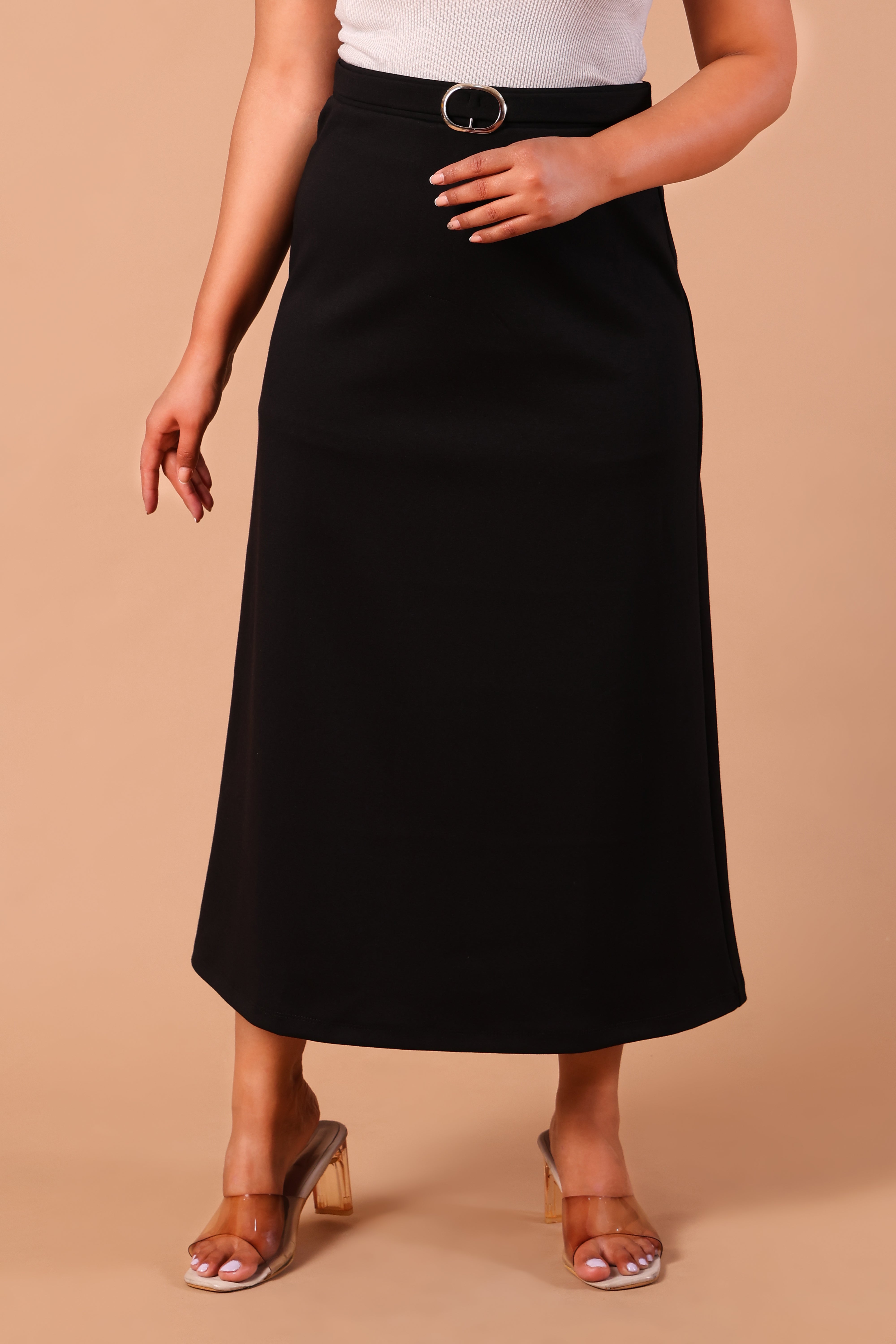 Women's Premium Knitted A-Line Midi Skirt (Black)