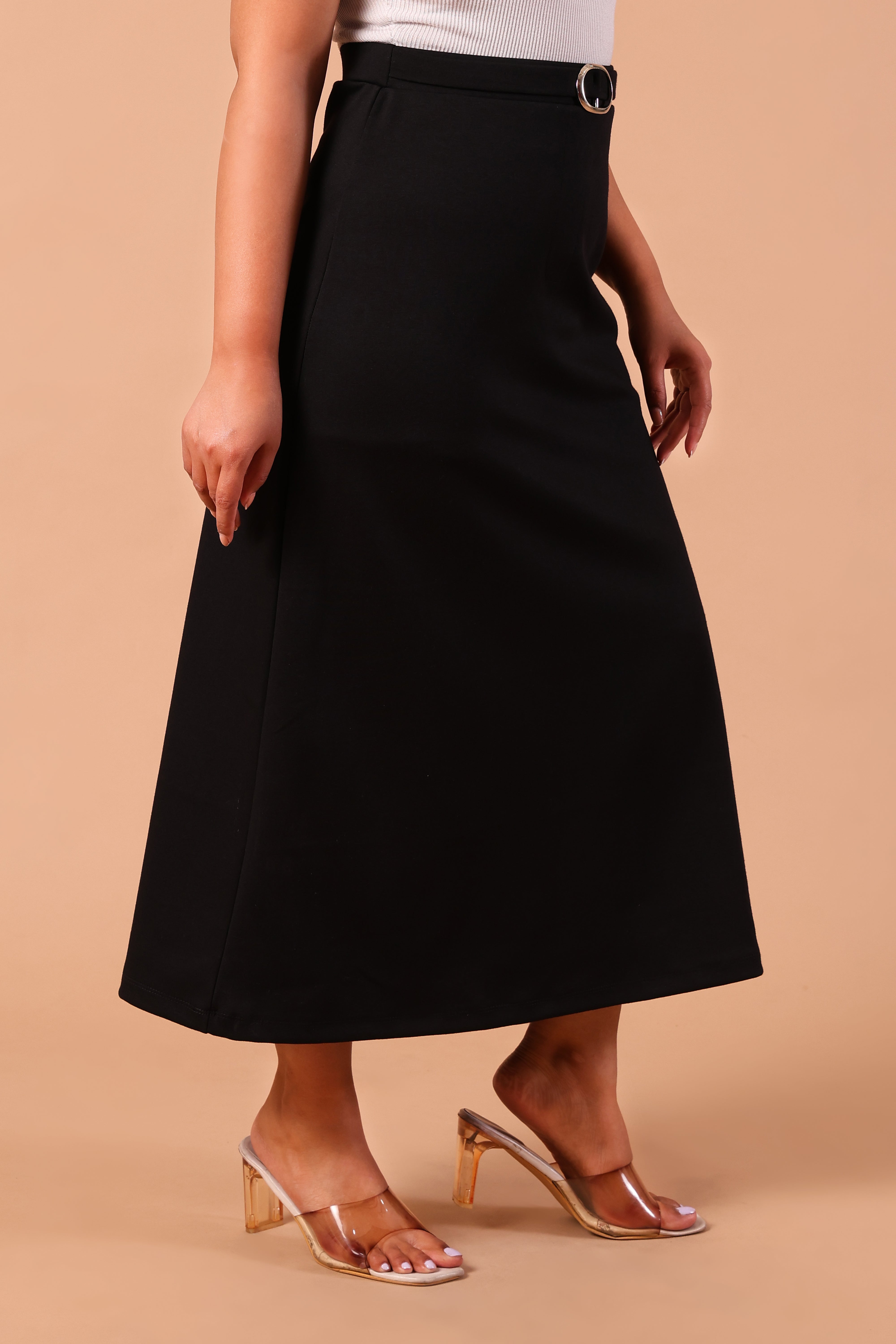 Women's Premium Knitted A-Line Midi Skirt (Black)
