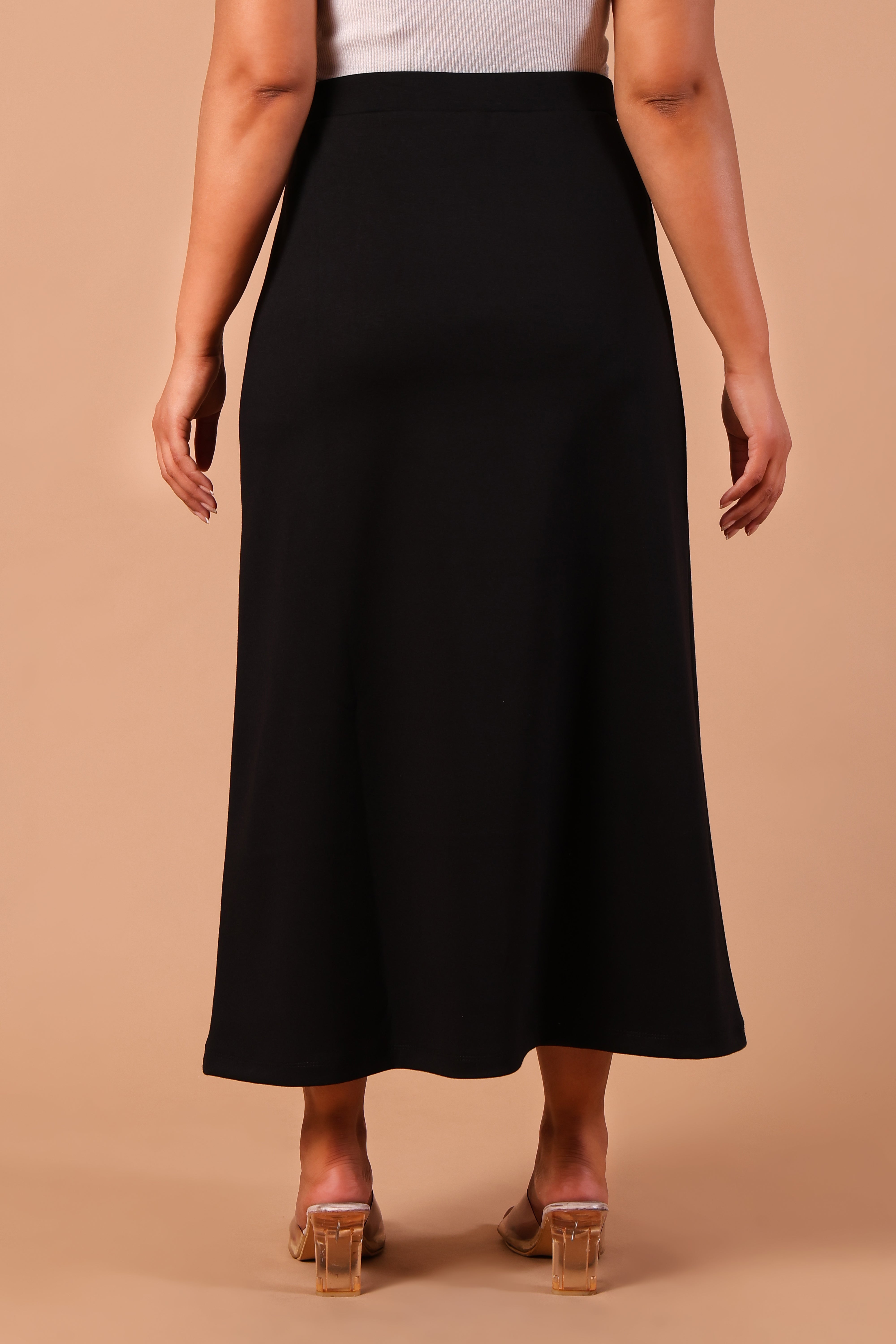 Women's Premium Knitted A-Line Midi Skirt (Black)