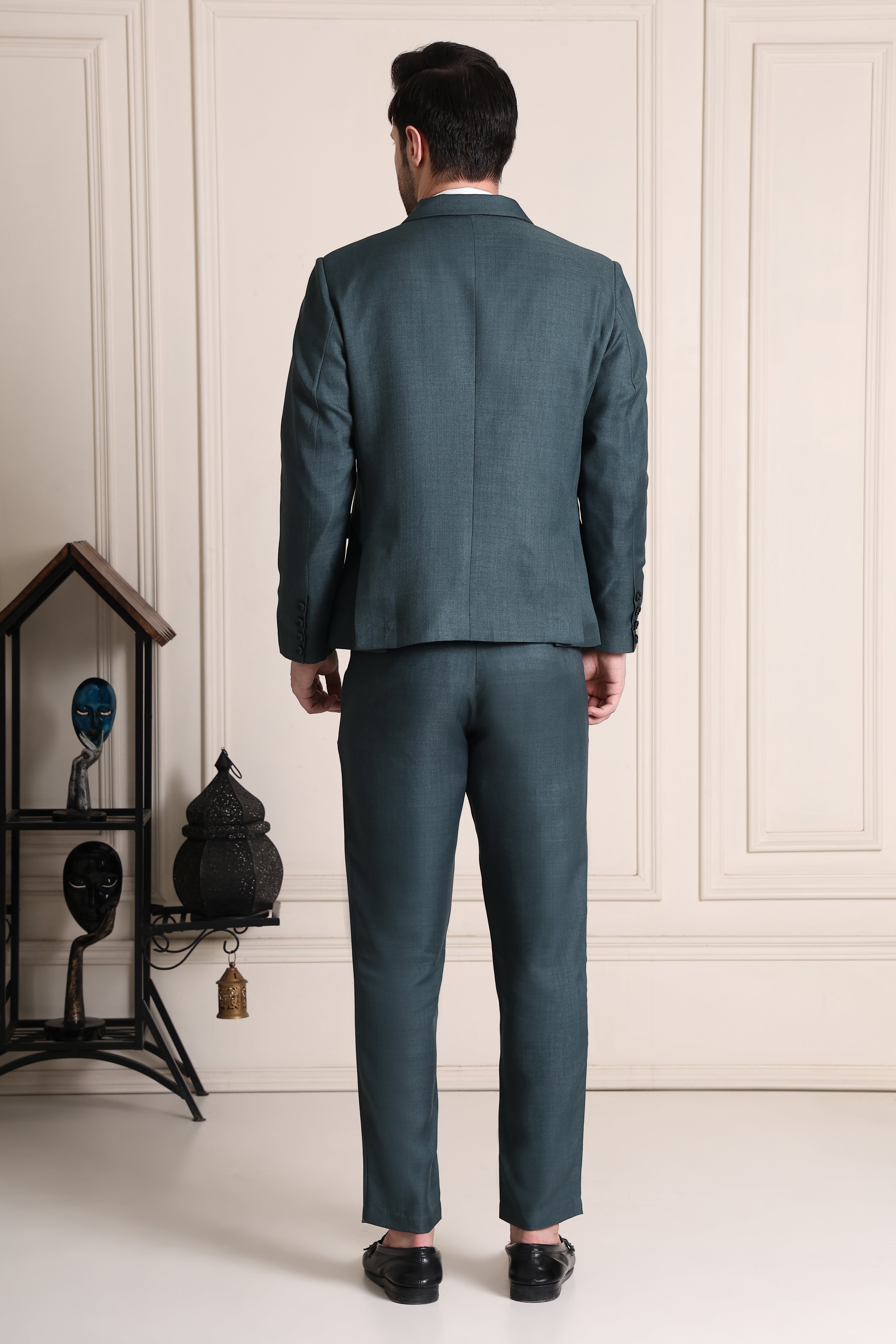 Men Slim Fit Formal 2 Piece Suit-Green