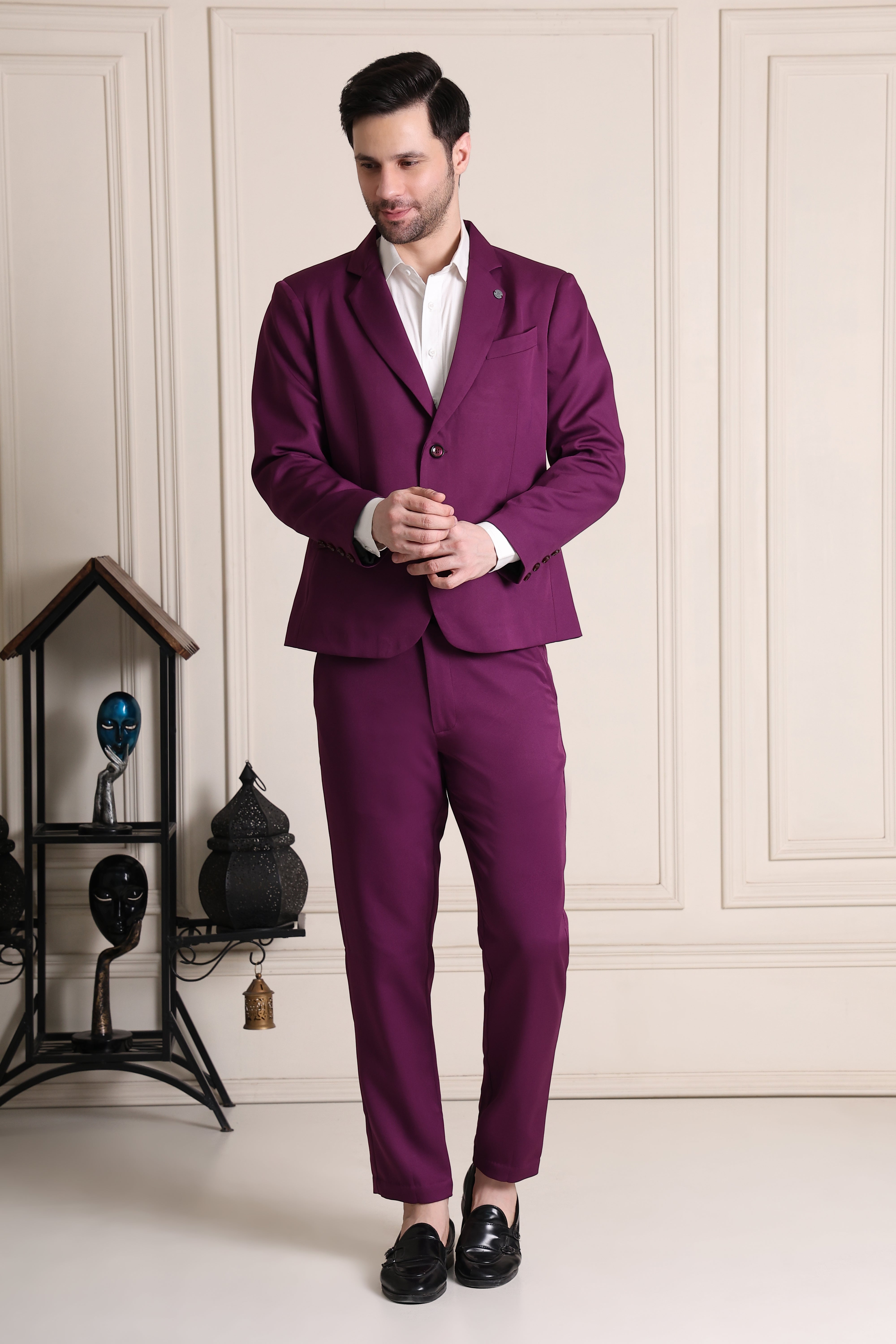 Men's Premium Maroon Solid 2-Piece Slim Comfort-Fit Suit