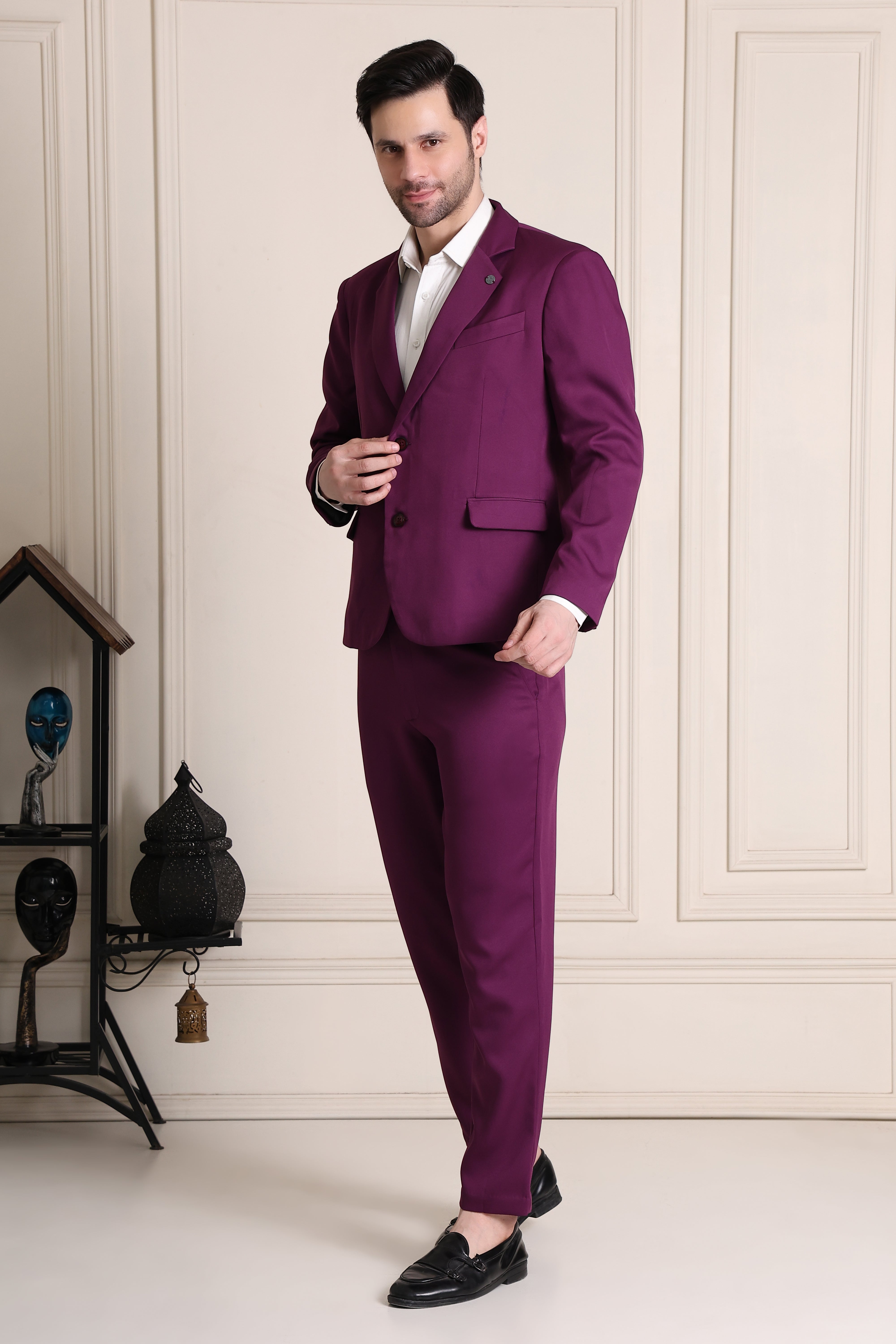 Men's Premium Maroon Solid 2-Piece Slim Comfort-Fit Suit