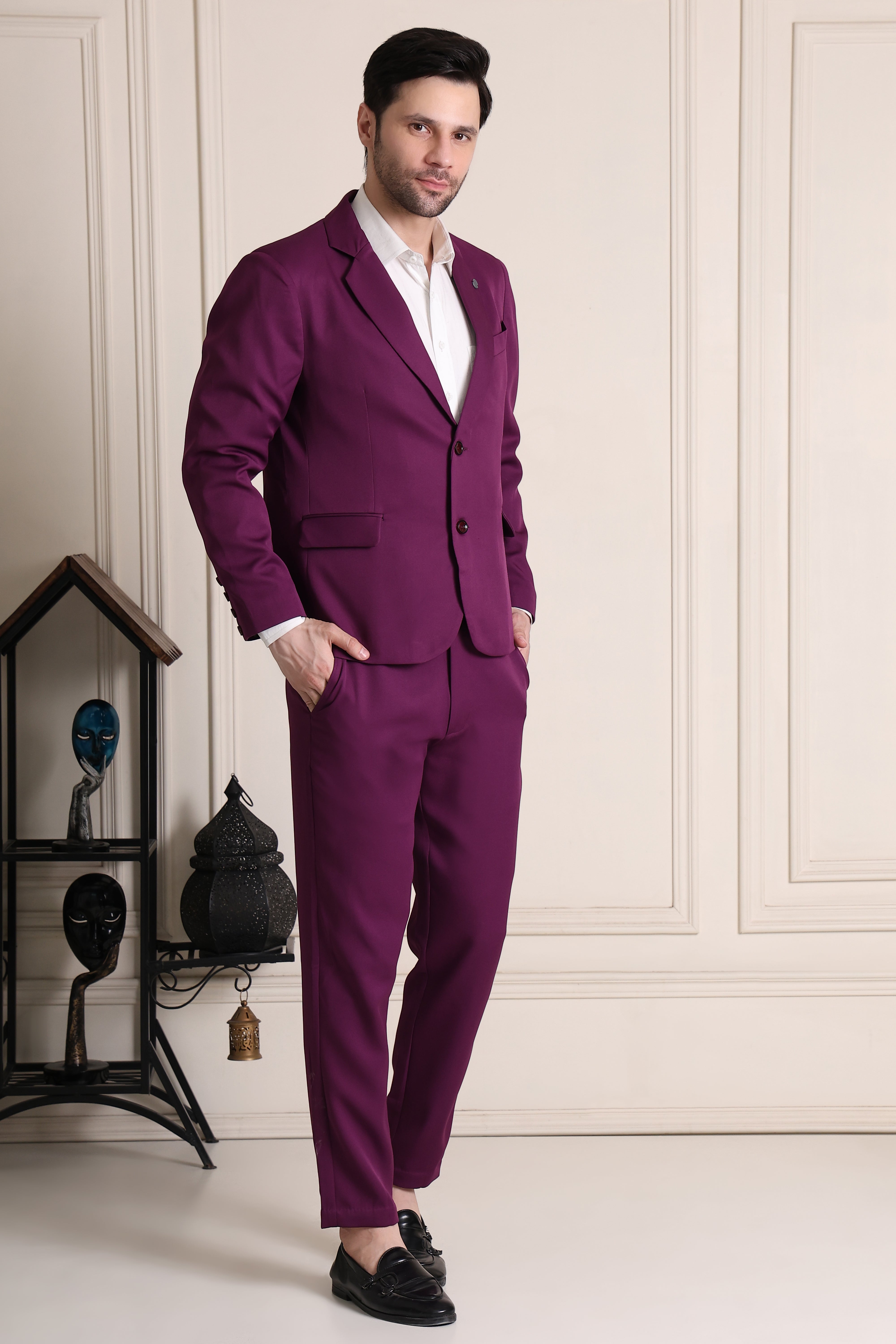 Men's Premium Maroon Solid 2-Piece Slim Comfort-Fit Suit