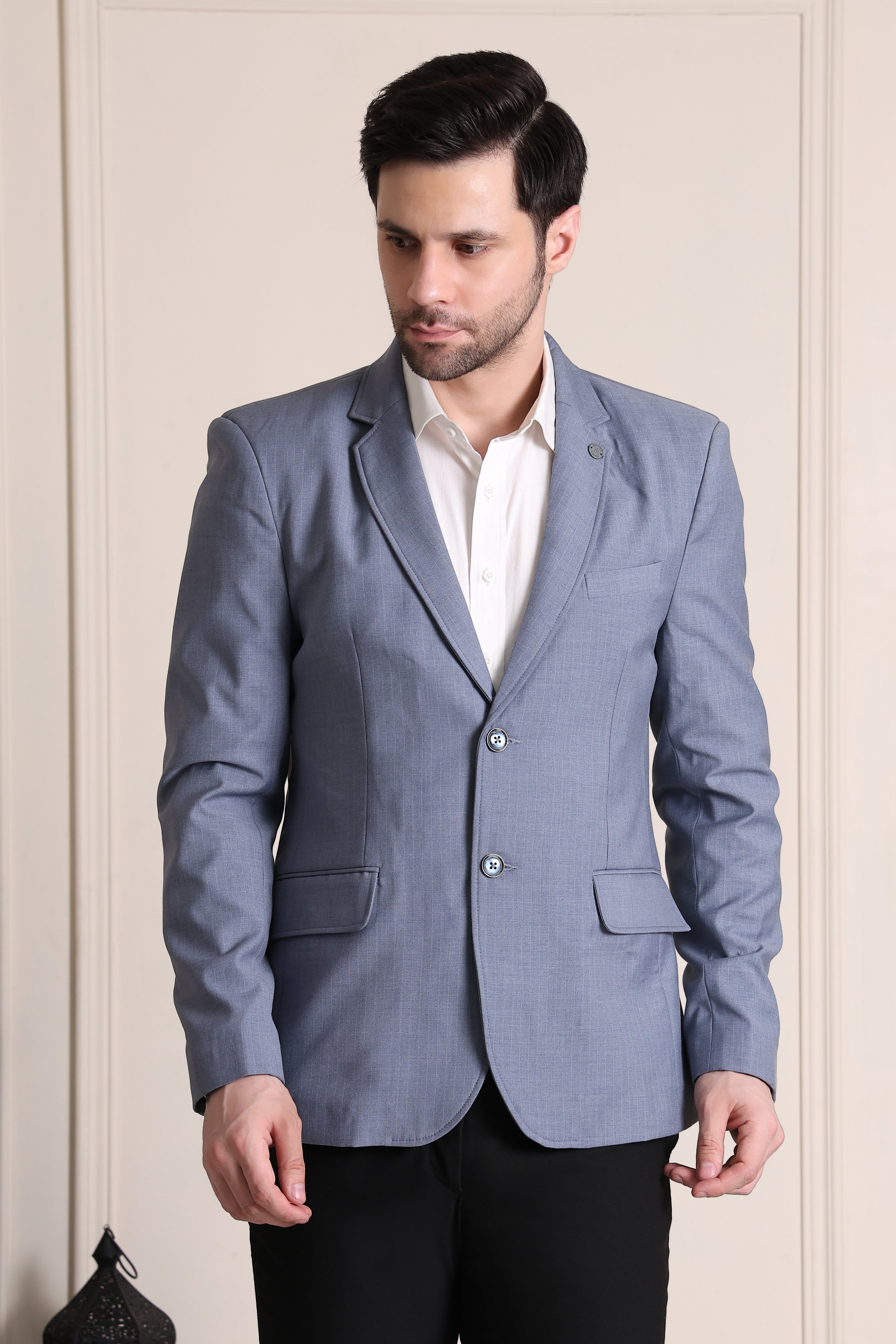 Men's Premium Cotton & Linen Slim Comfort-Fit Textured Grey Blazer
