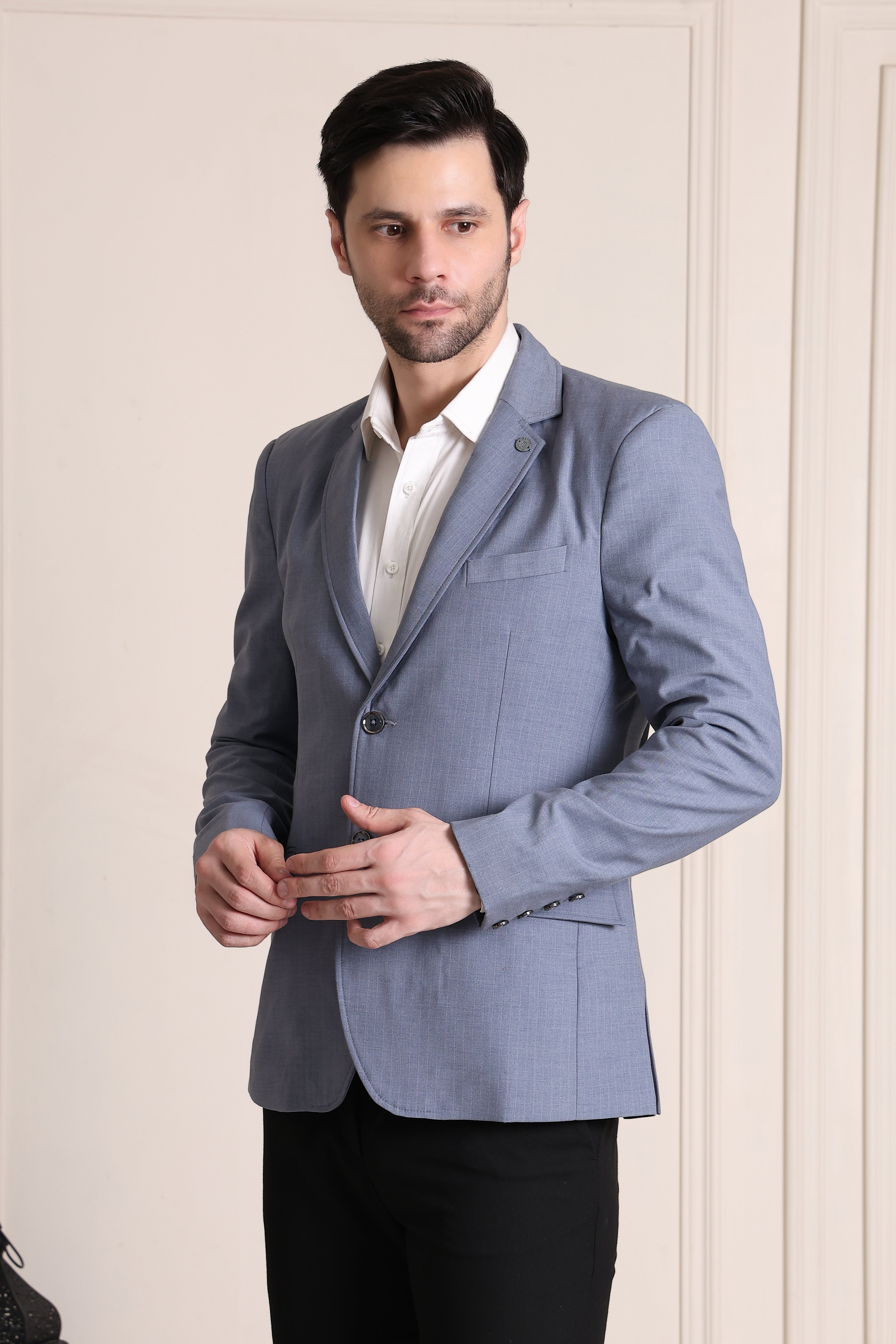 Men's Premium Cotton & Linen Slim Comfort-Fit Textured Grey Blazer
