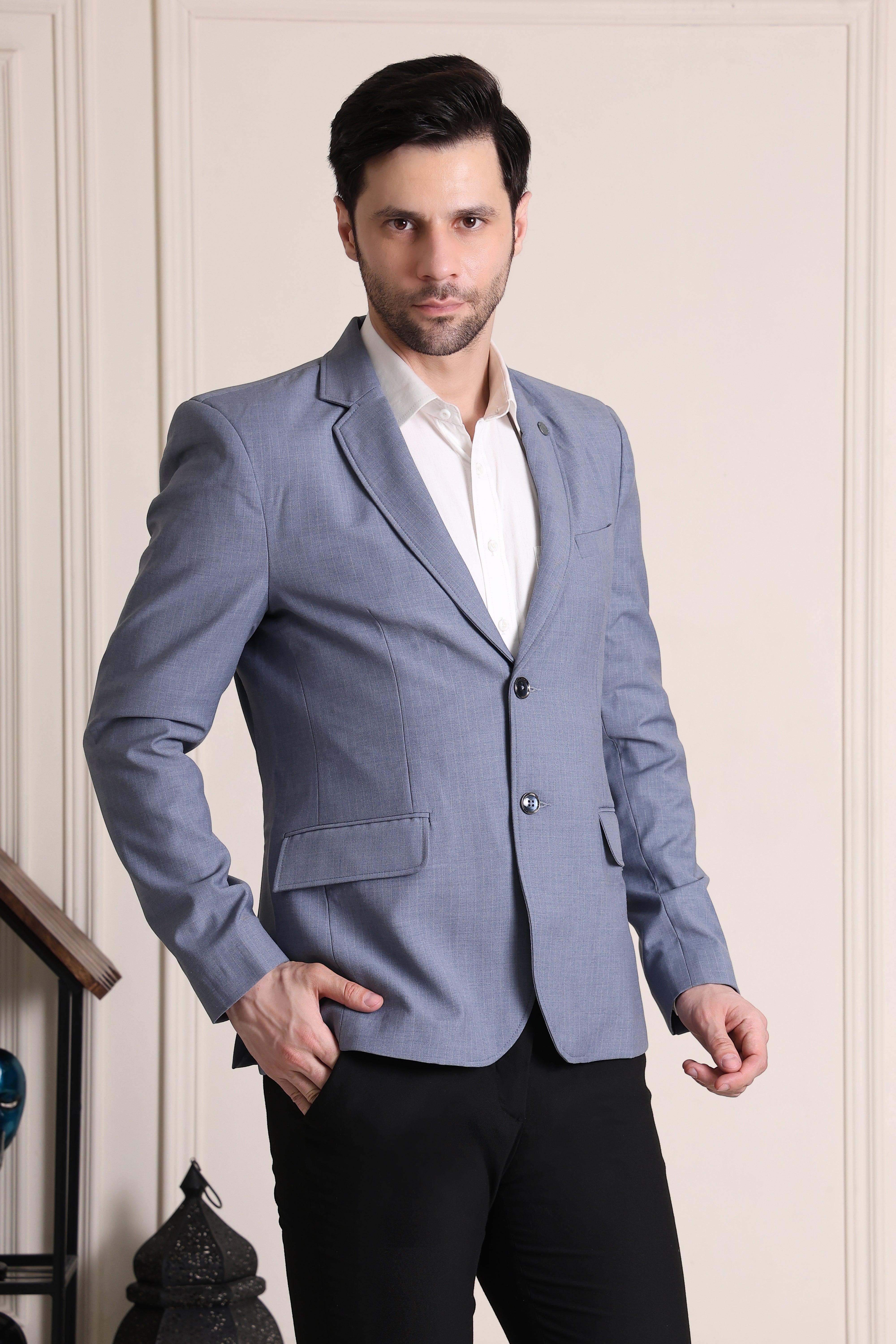Men's Premium Cotton & Linen Slim Comfort-Fit Textured Grey Blazer