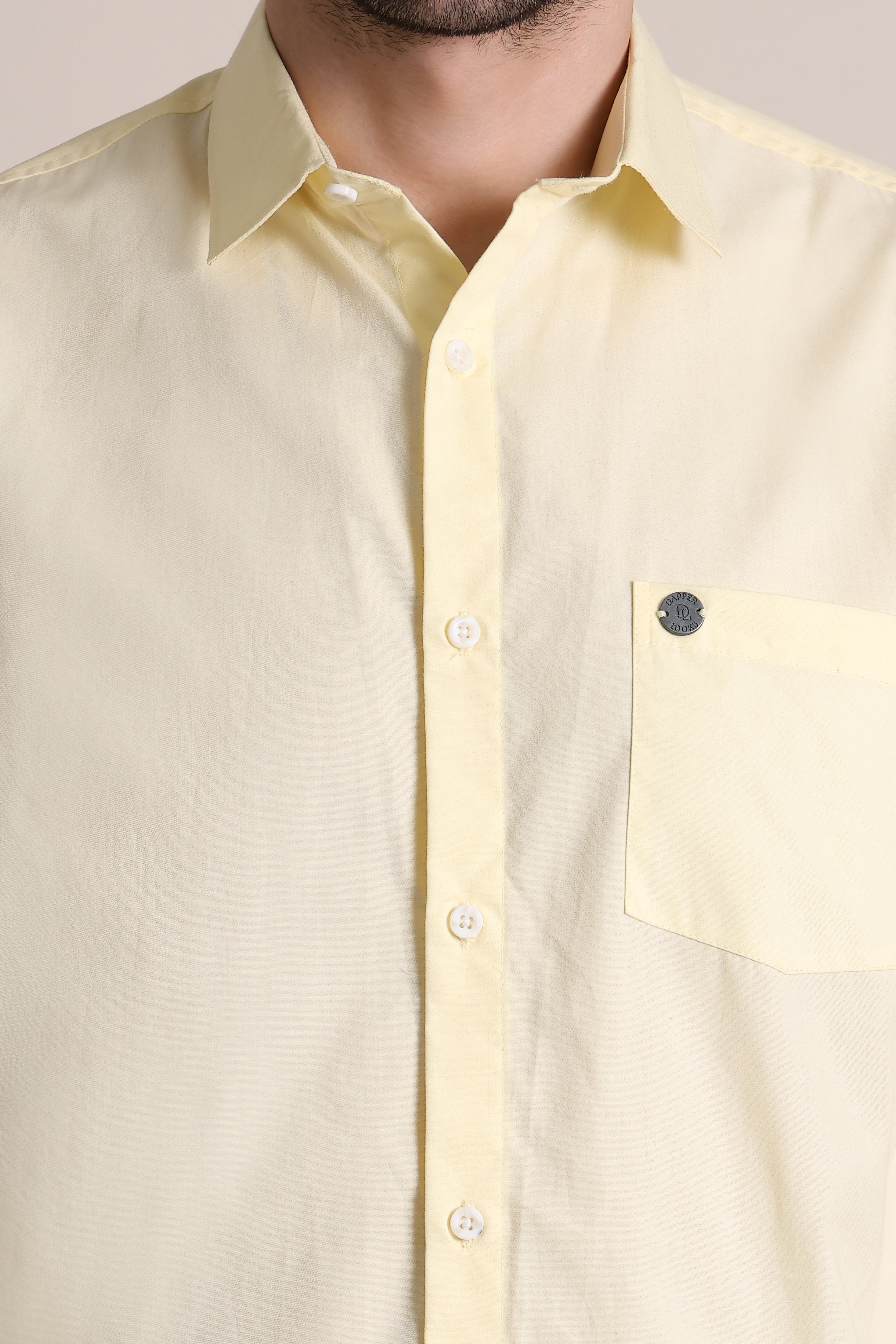 Men's Premium Pure Cotton Slim Fit Solid Lemon Shirt