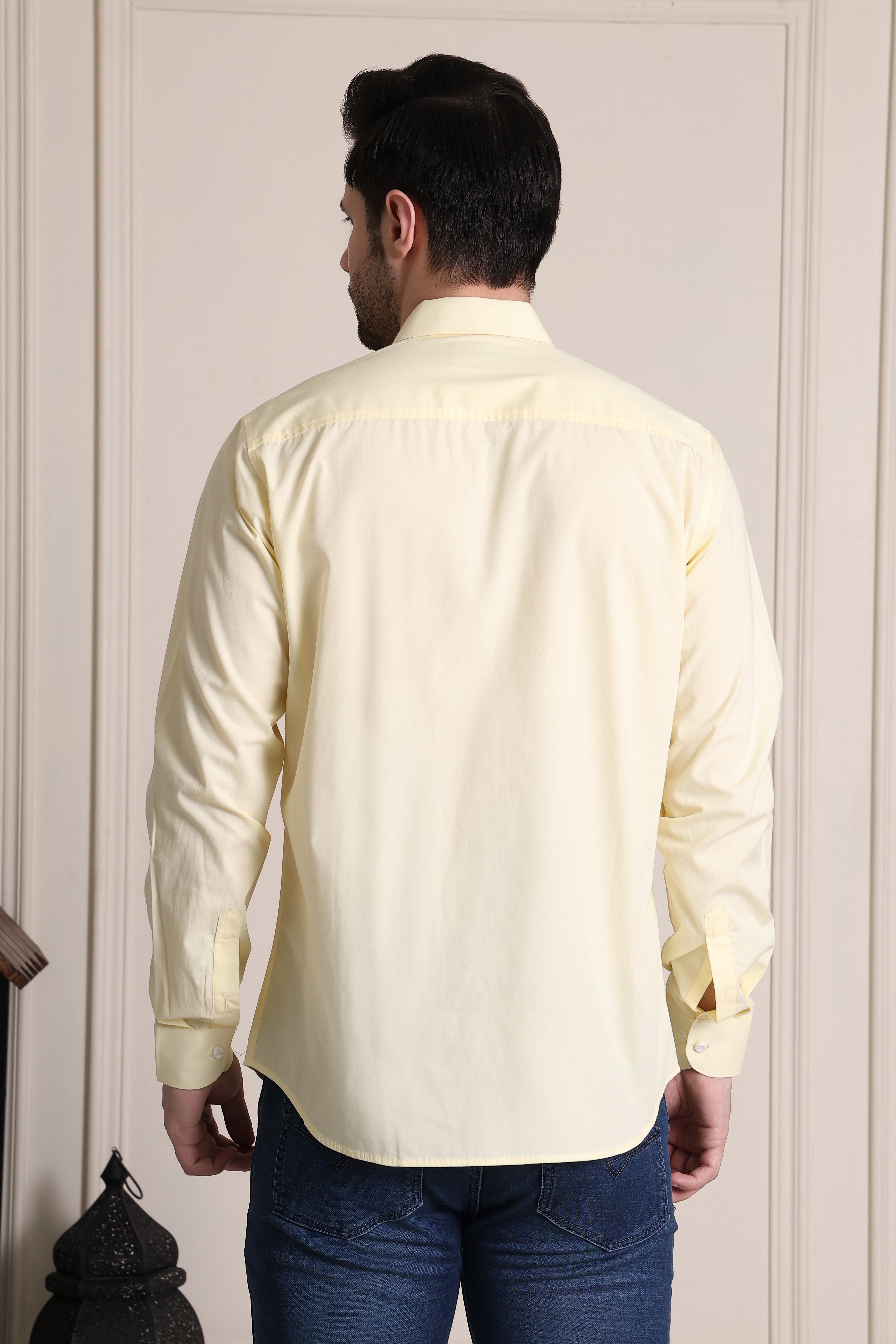 Men's Premium Pure Cotton Slim Fit Solid Lemon Shirt