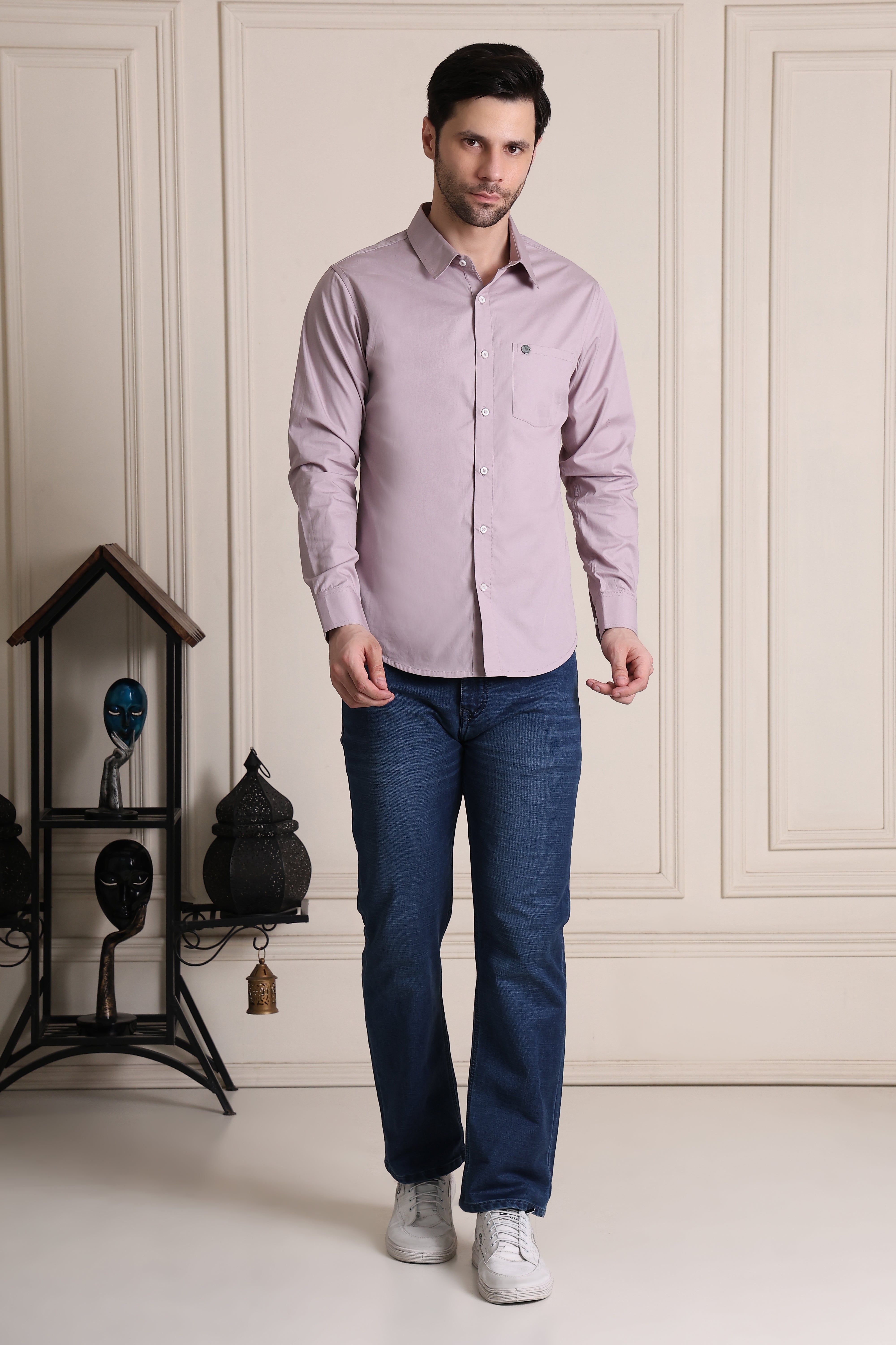 Men's Premium Pure Cotton Slim Fit Solid Mauve Shirt