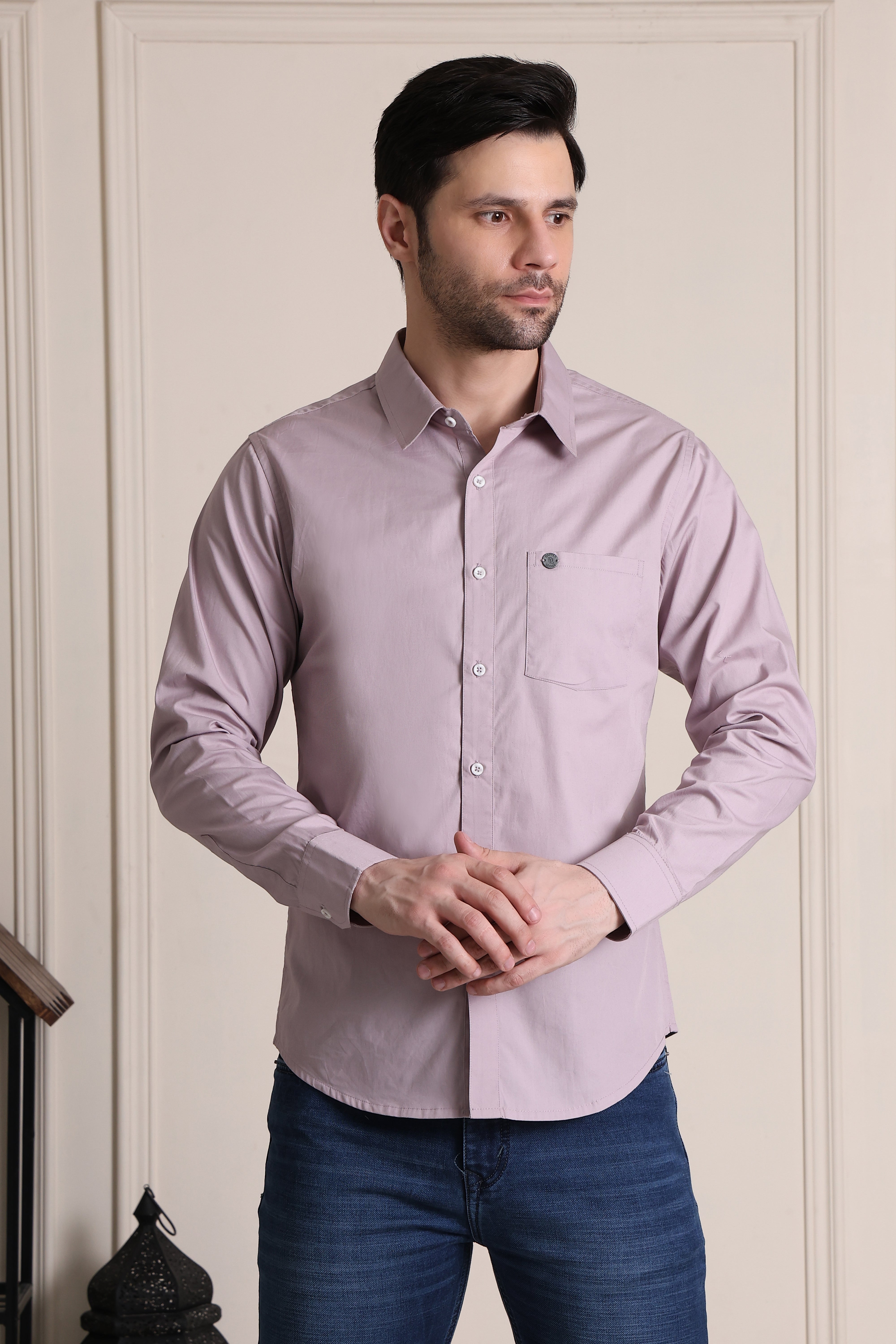 Men's Premium Pure Cotton Slim Fit Solid Mauve Shirt