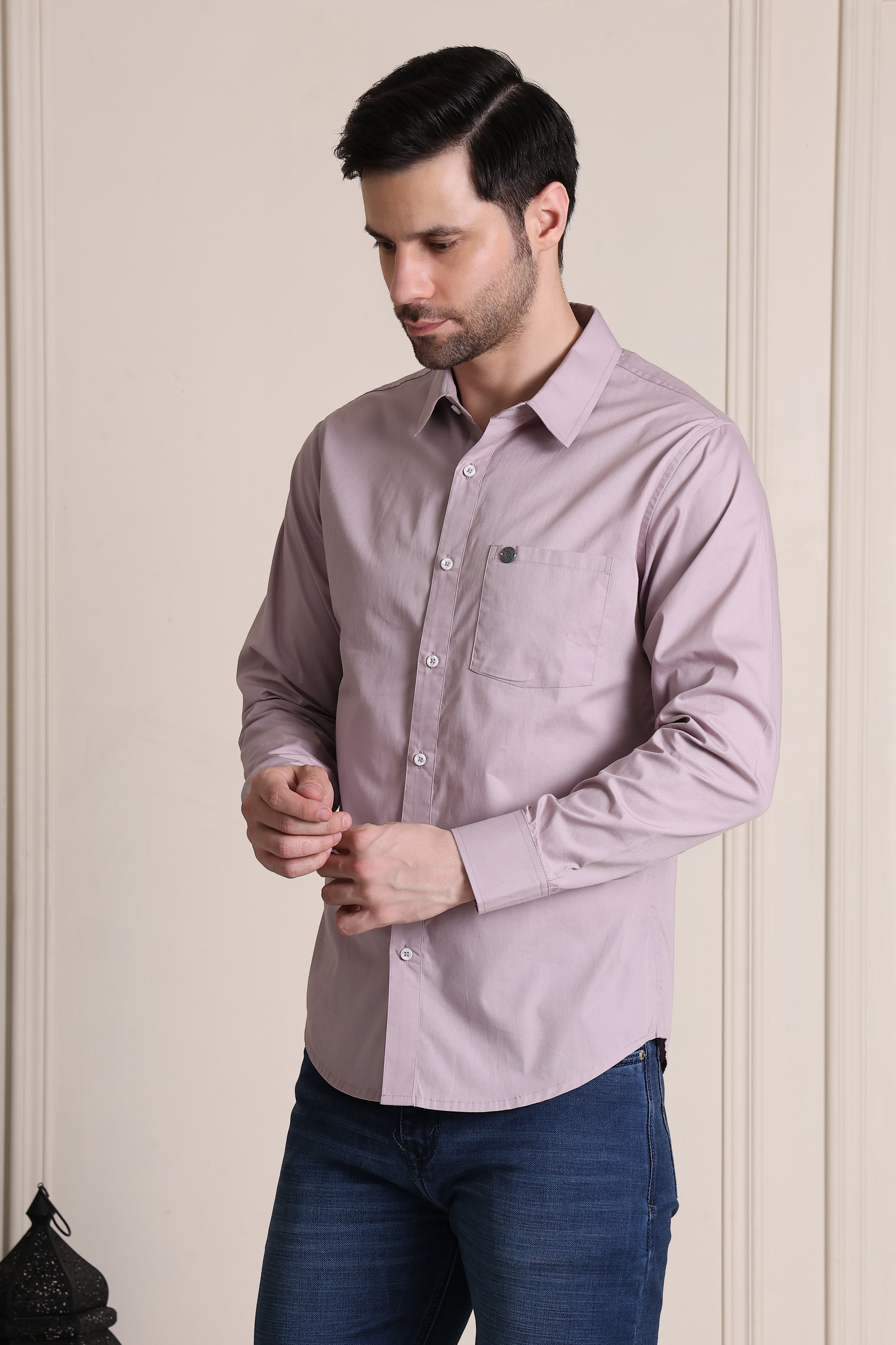 Men's Premium Pure Cotton Slim Fit Solid Mauve Shirt