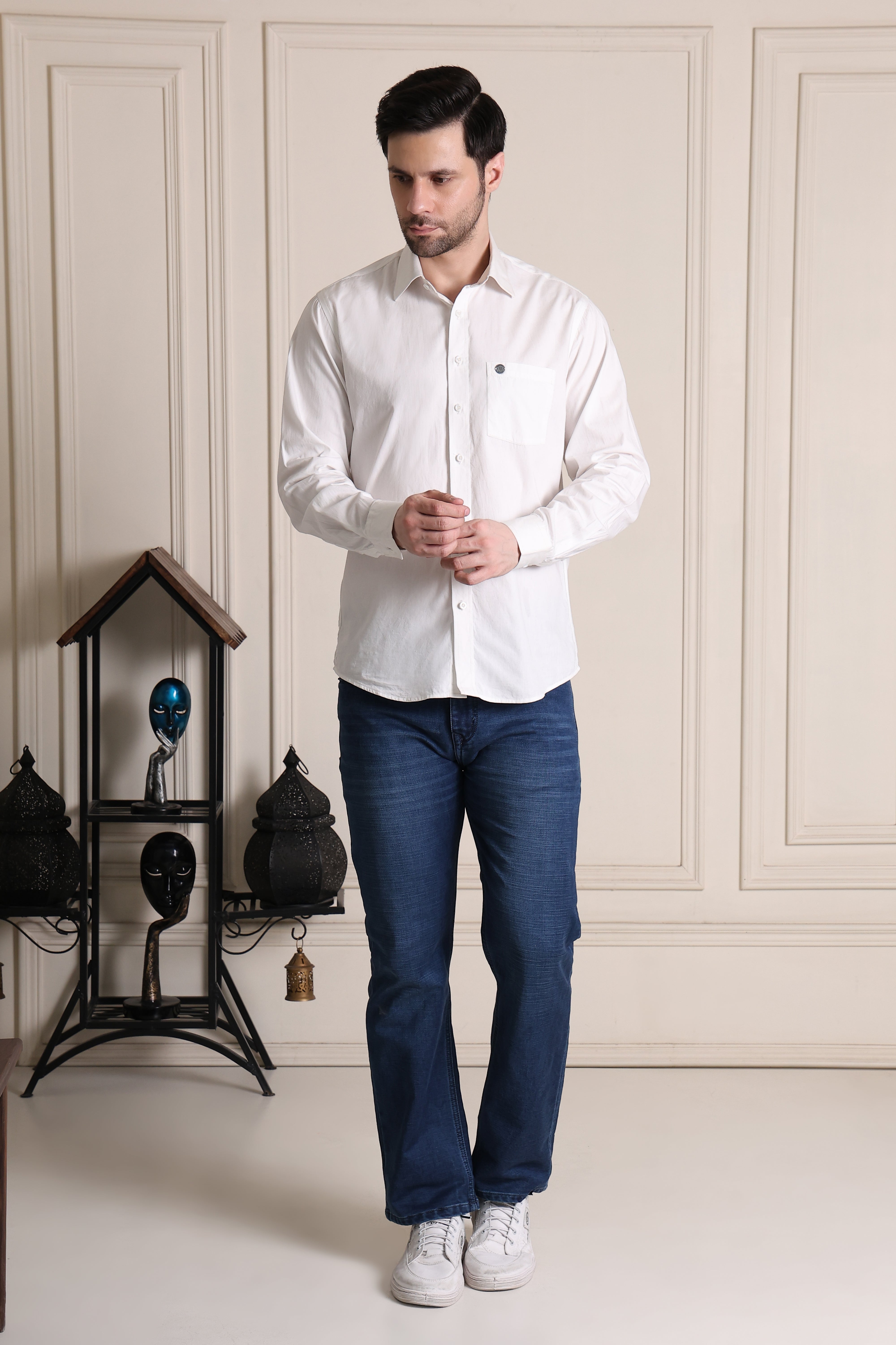 Men's Premium Pure Cotton Slim Fit Solid White Shirt