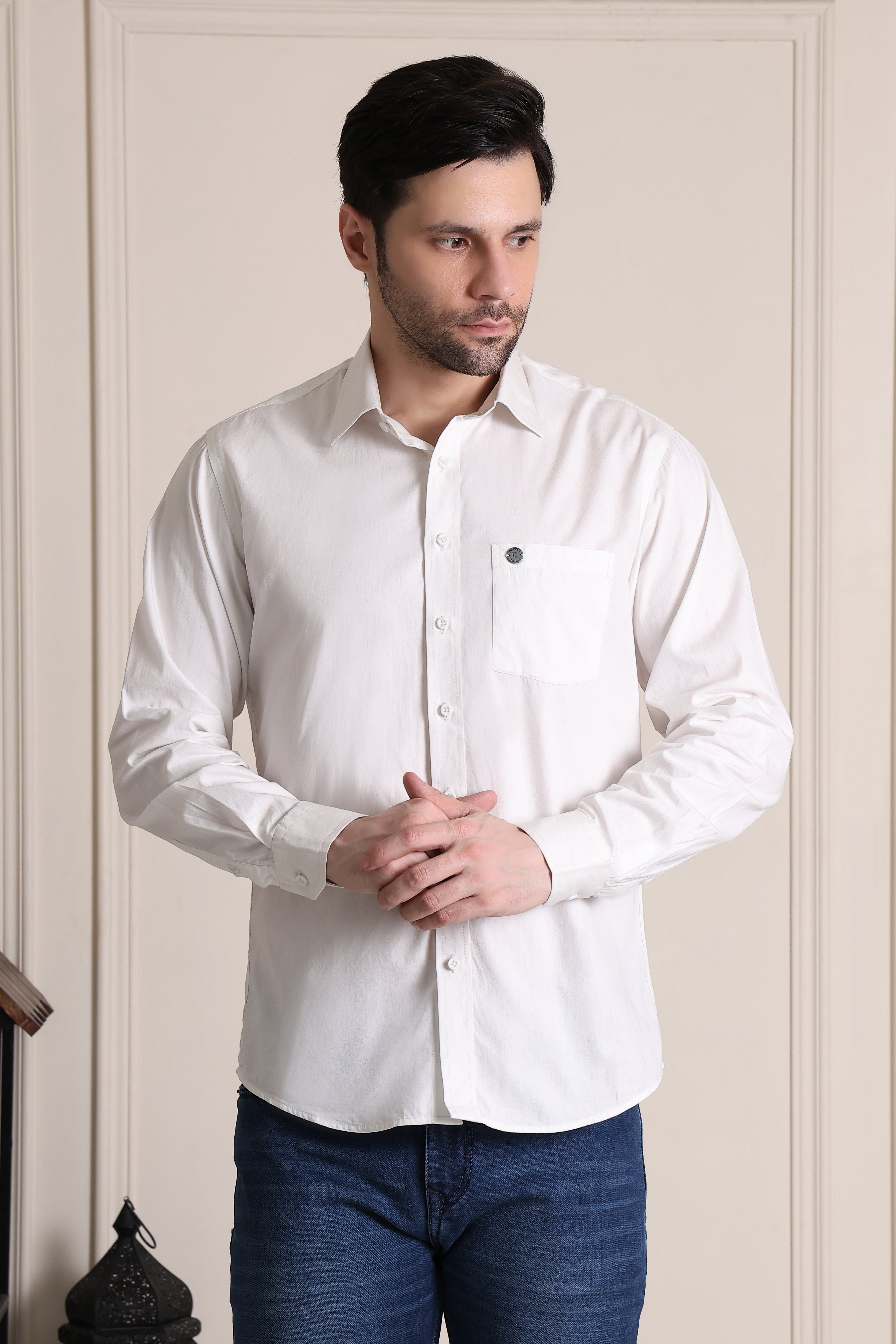 Men's Premium Pure Cotton Slim Fit Solid White Shirt