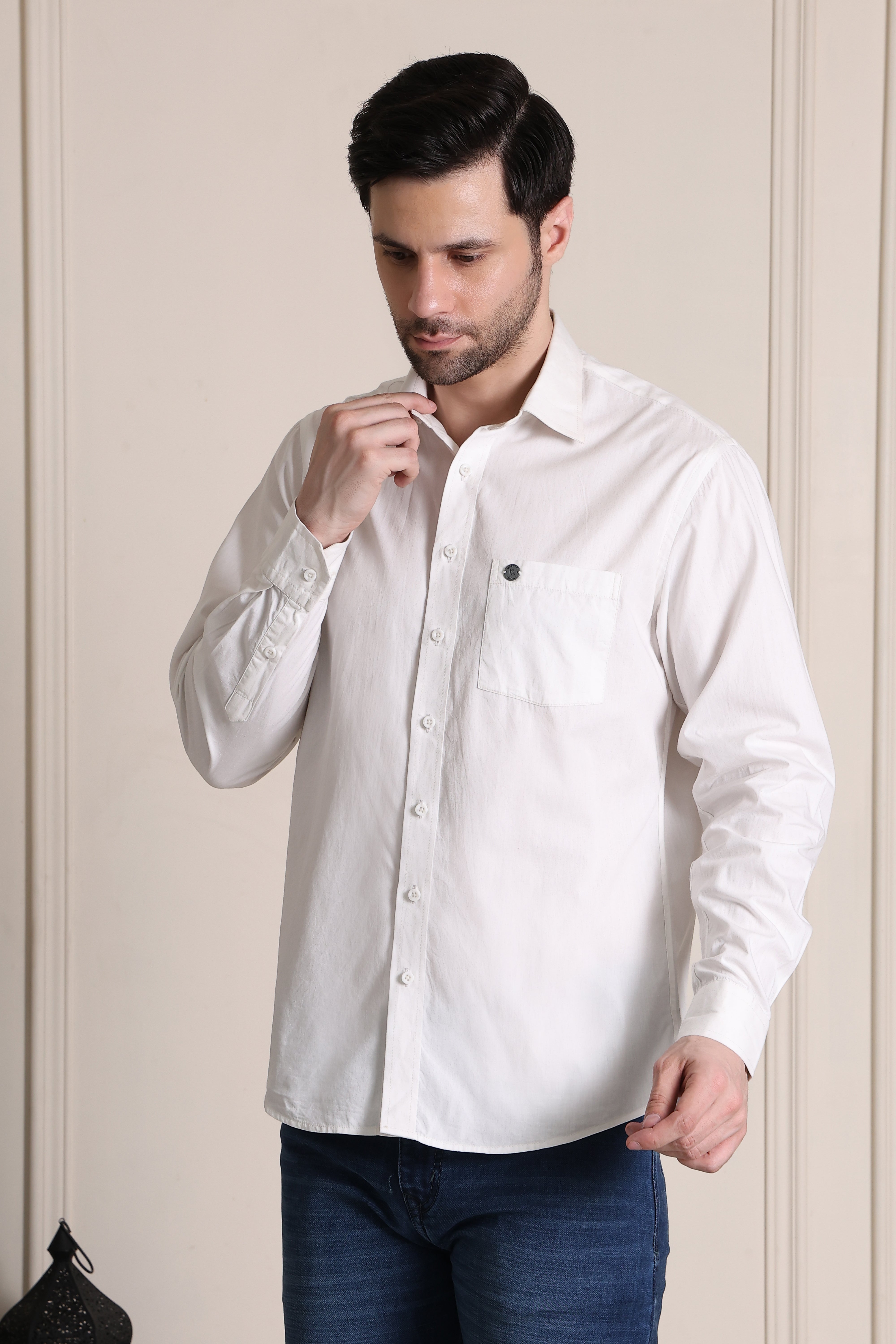 Men's Premium Pure Cotton Slim Fit Solid White Shirt