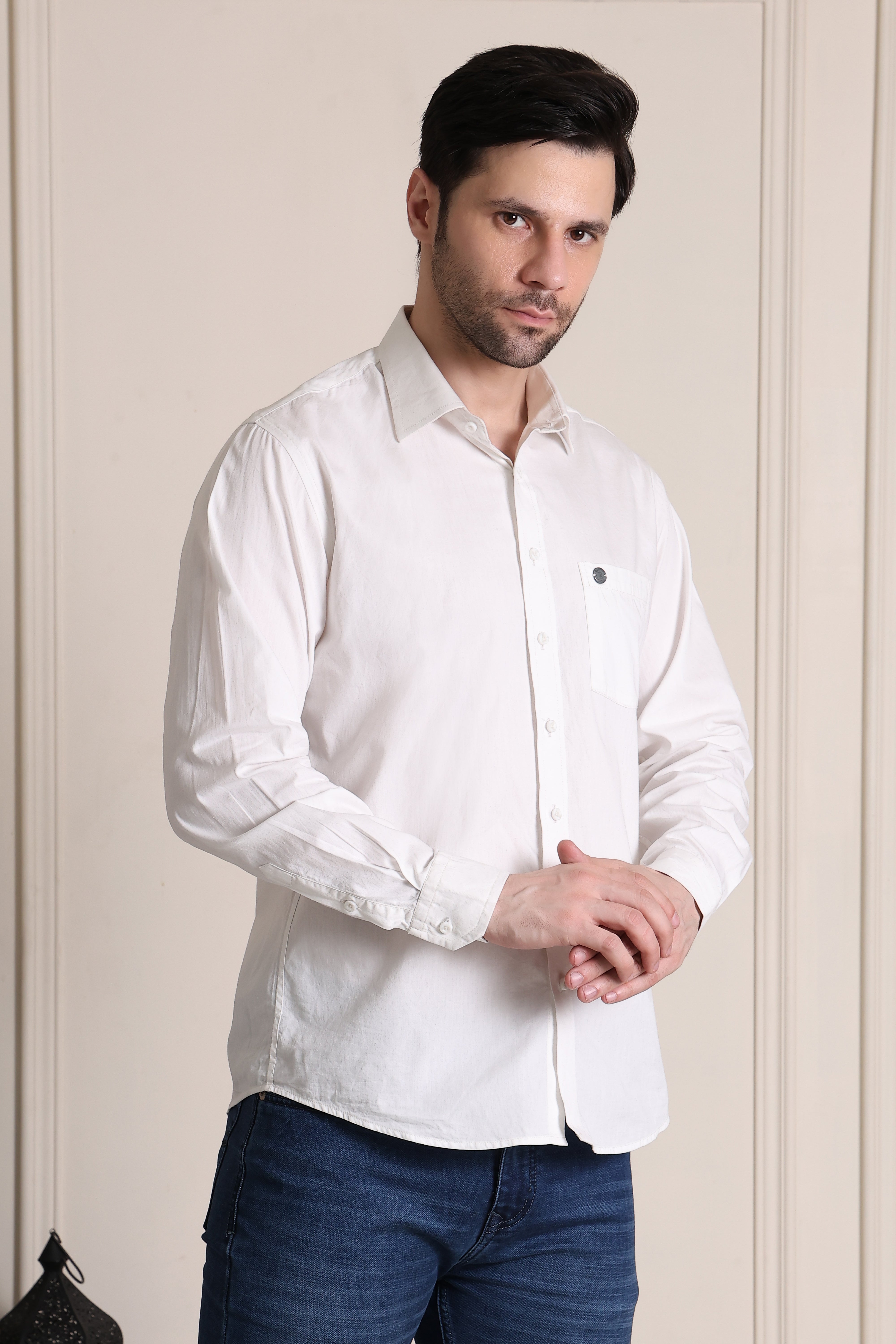 Men's Premium Pure Cotton Slim Fit Solid White Shirt