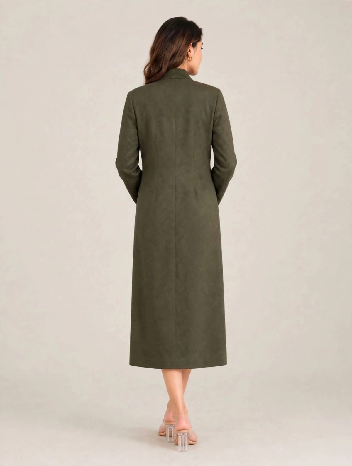 Women’s Open Front Long Coat- Olive Green