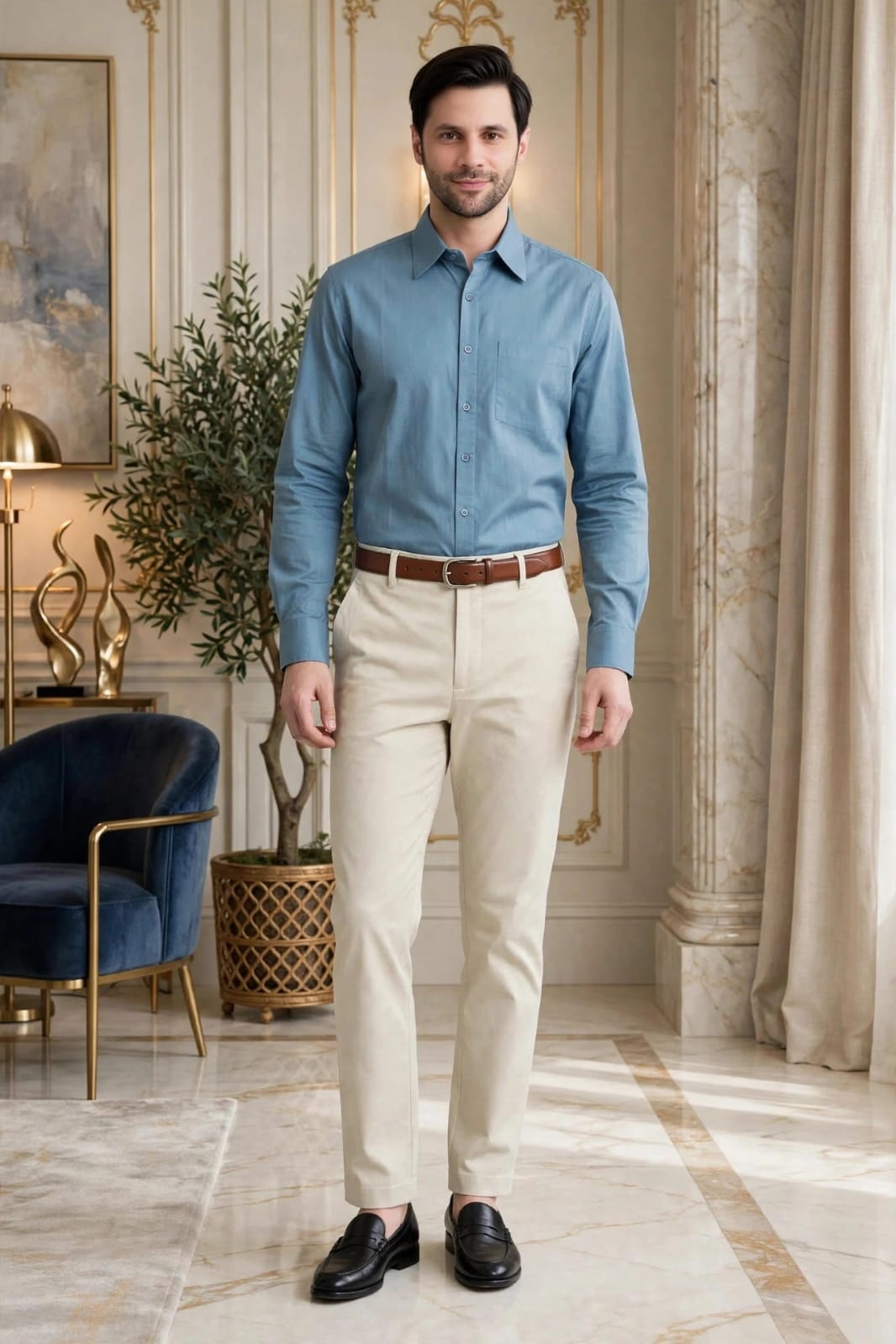 Men’s Beige Solid Slim Fit Formal Trouser