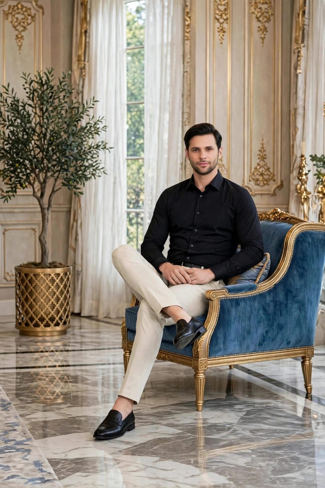Men’s Slim Fit Solid Formal Trouser-Beige