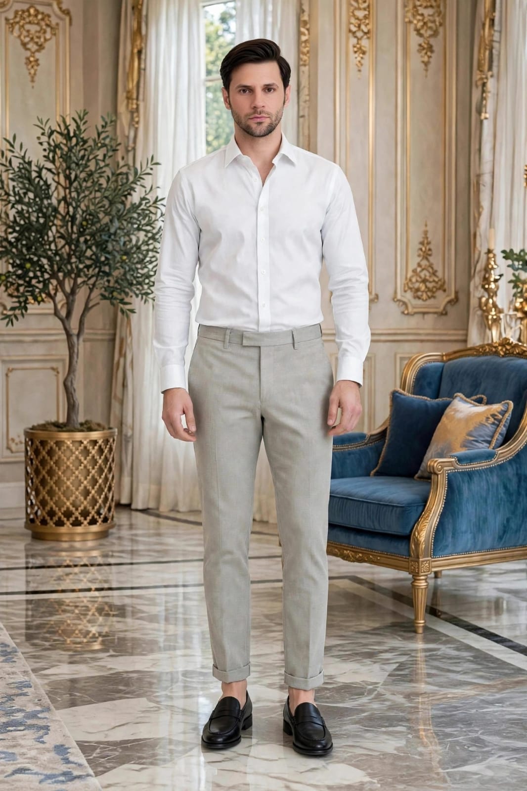 Men’s Slim Fit Solid Formal Trouser- Light Grey