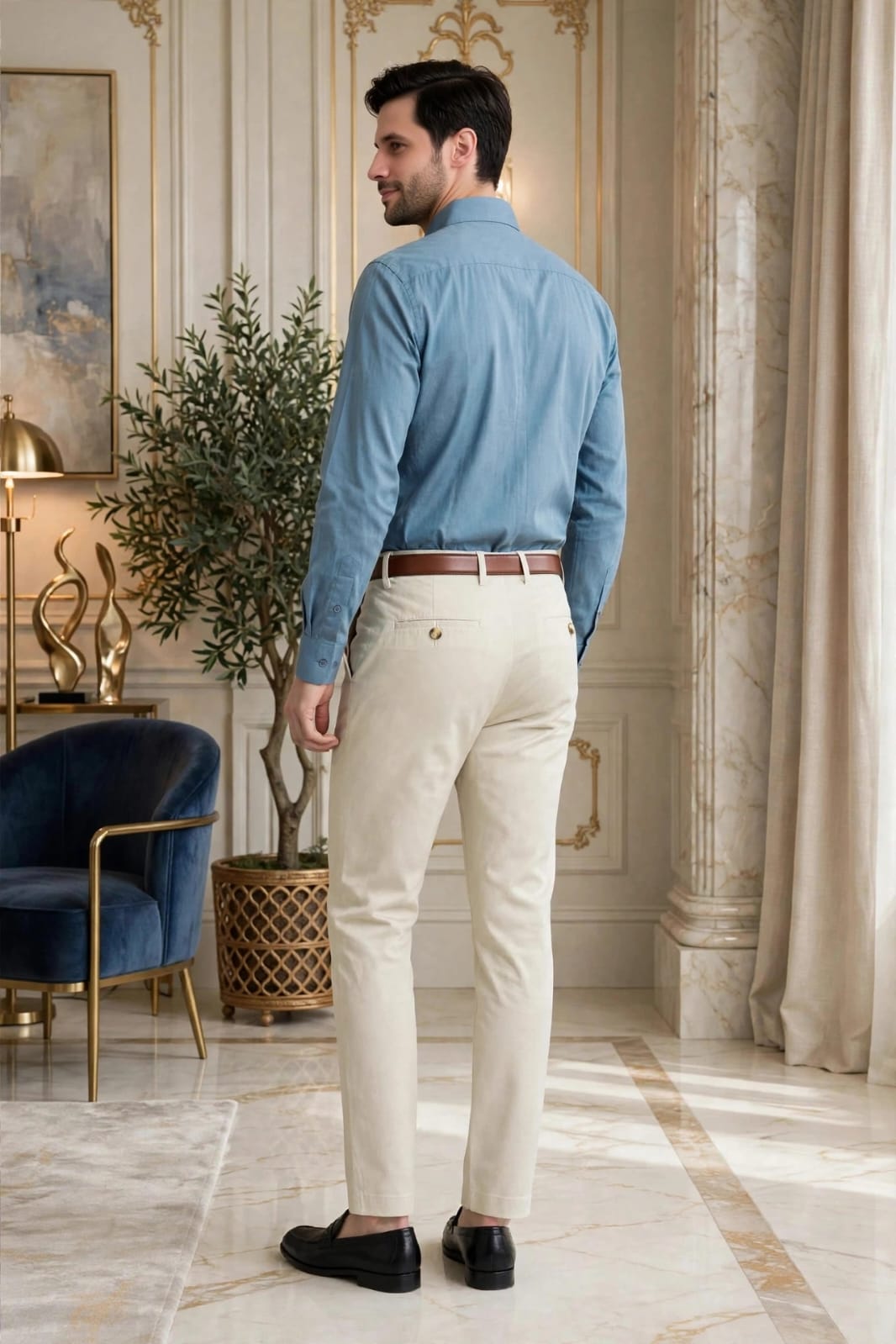 Men’s Beige Solid Slim Fit Formal Trouser