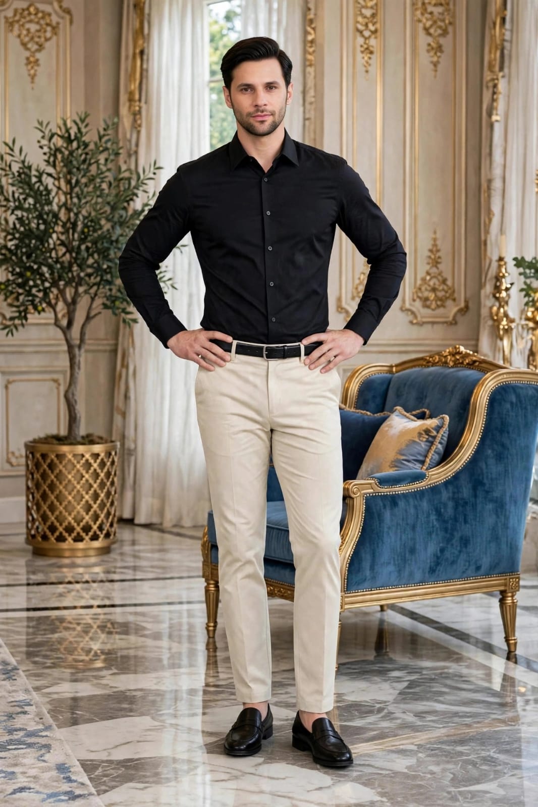 Men’s Slim Fit Solid Formal Trouser-Beige