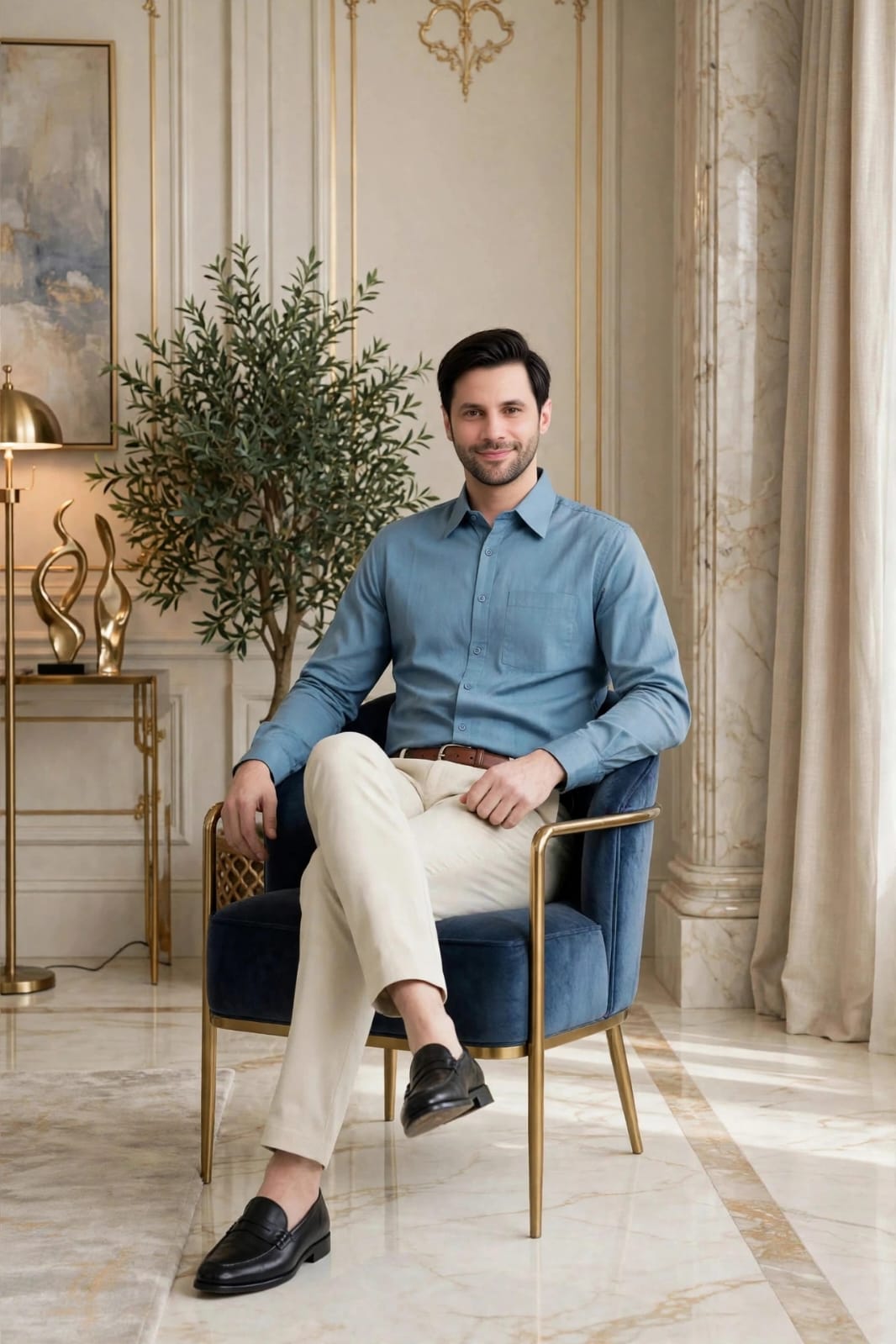 Men’s Beige Solid Slim Fit Formal Trouser