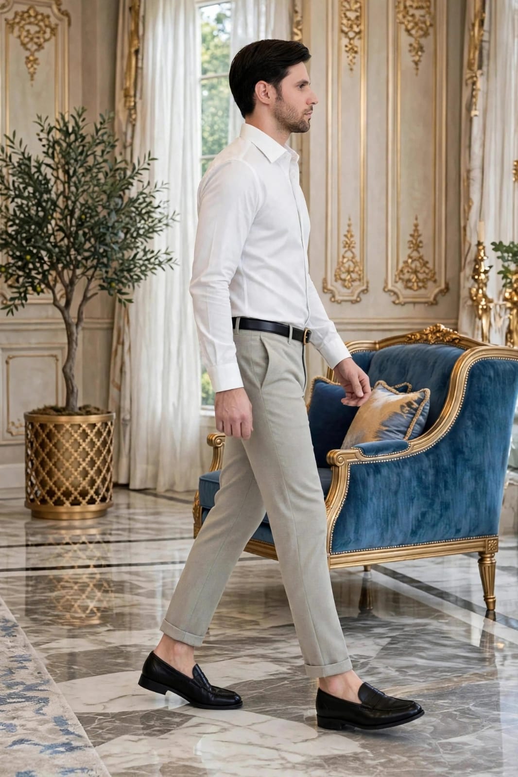 Men’s Slim Fit Solid Formal Trouser- Light Grey