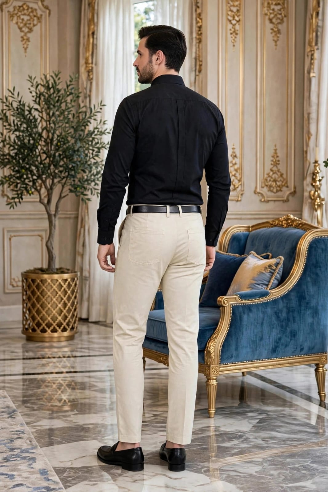 Men’s Slim Fit Solid Formal Trouser-Beige
