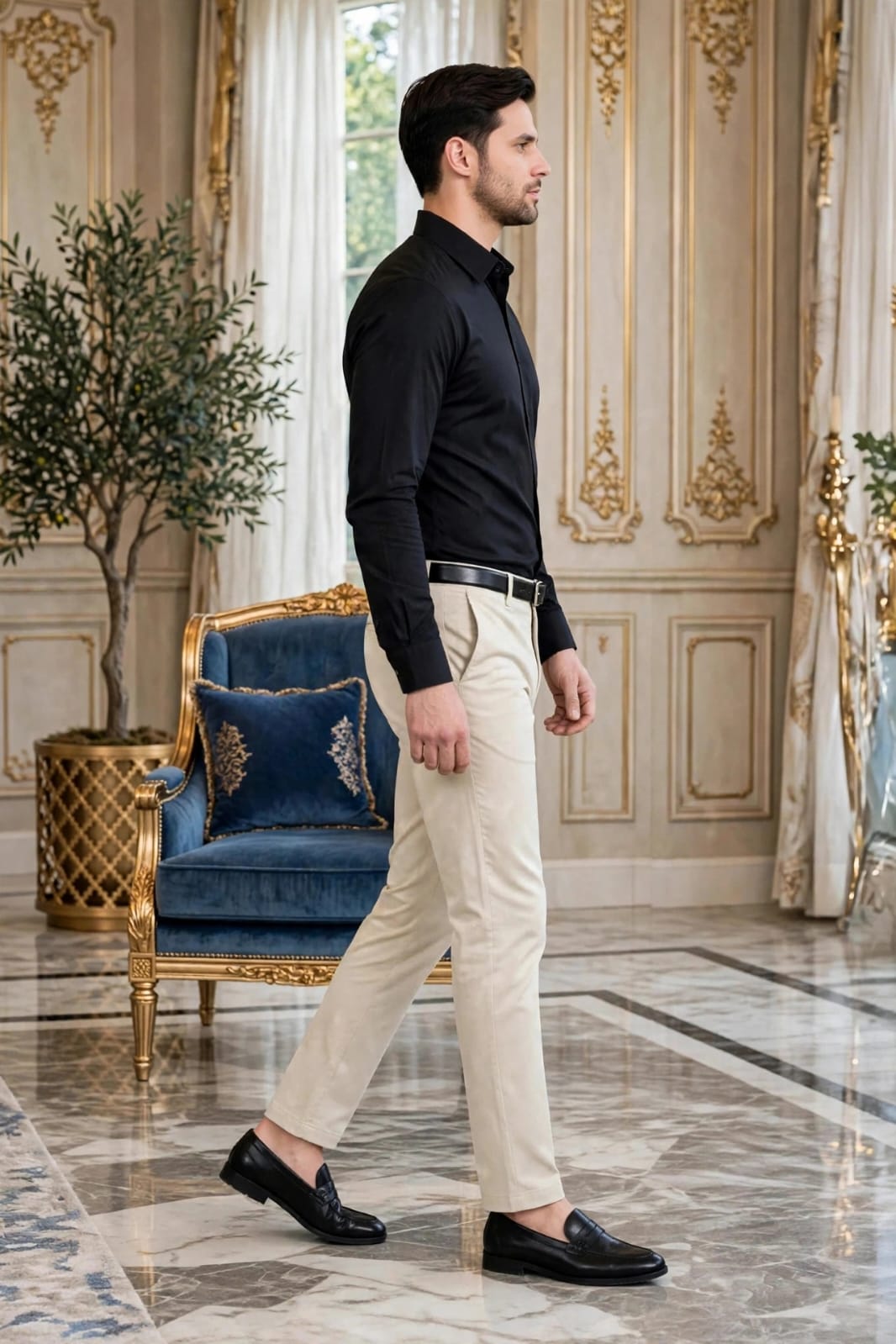 Men’s Slim Fit Solid Formal Trouser-Beige