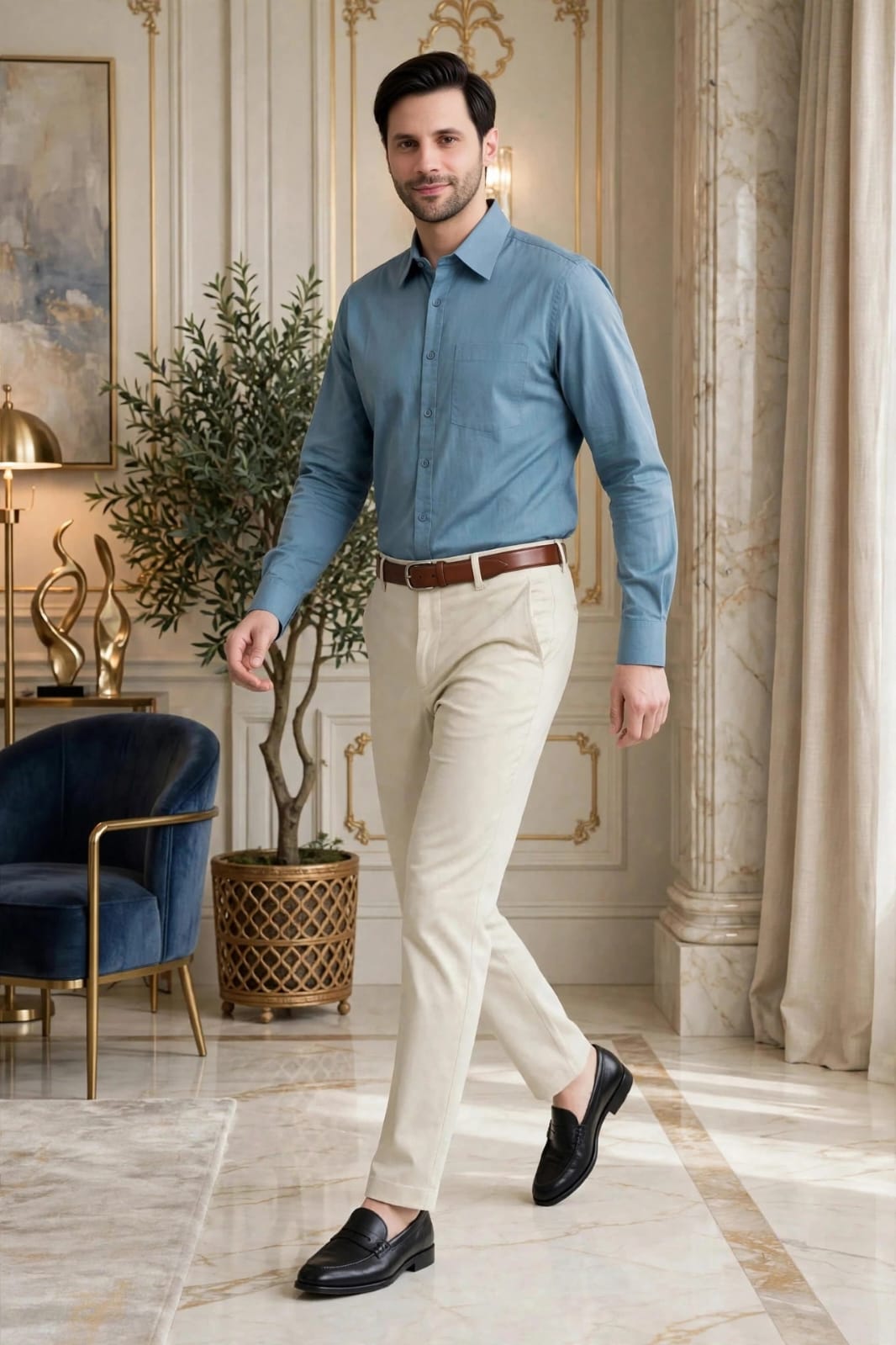 Men’s Beige Solid Slim Fit Formal Trouser