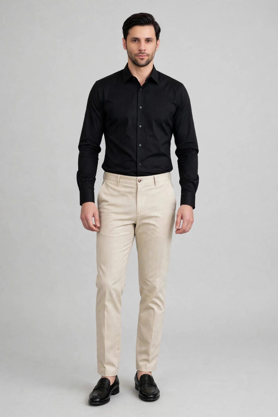 Men’s Slim Fit Solid Formal Trouser-Beige