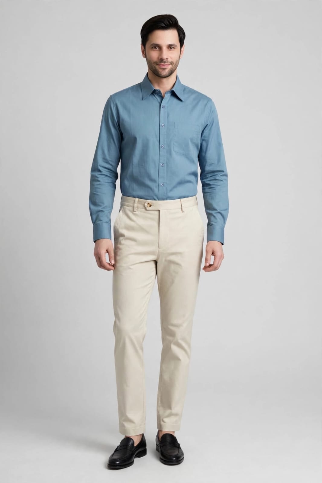 Men’s Beige Solid Slim Fit Formal Trouser