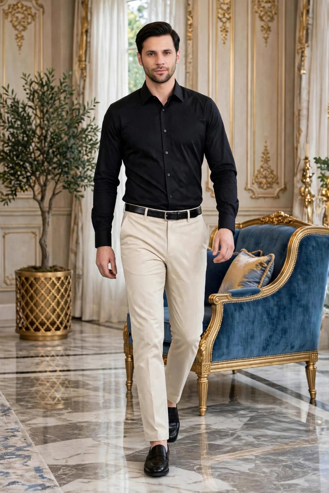 Men’s Slim Fit Solid Formal Trouser-Beige