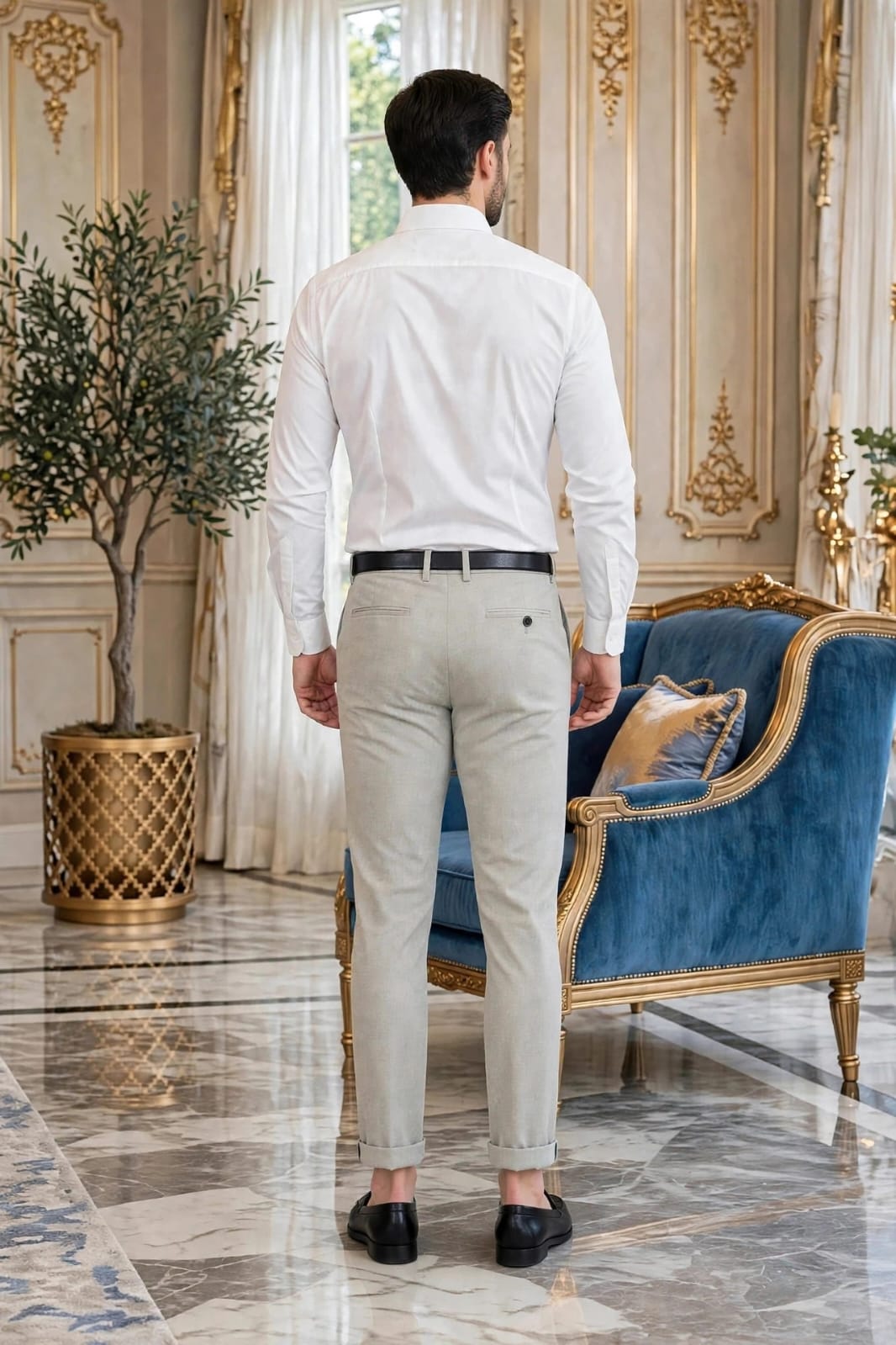 Men’s Slim Fit Solid Formal Trouser- Light Grey