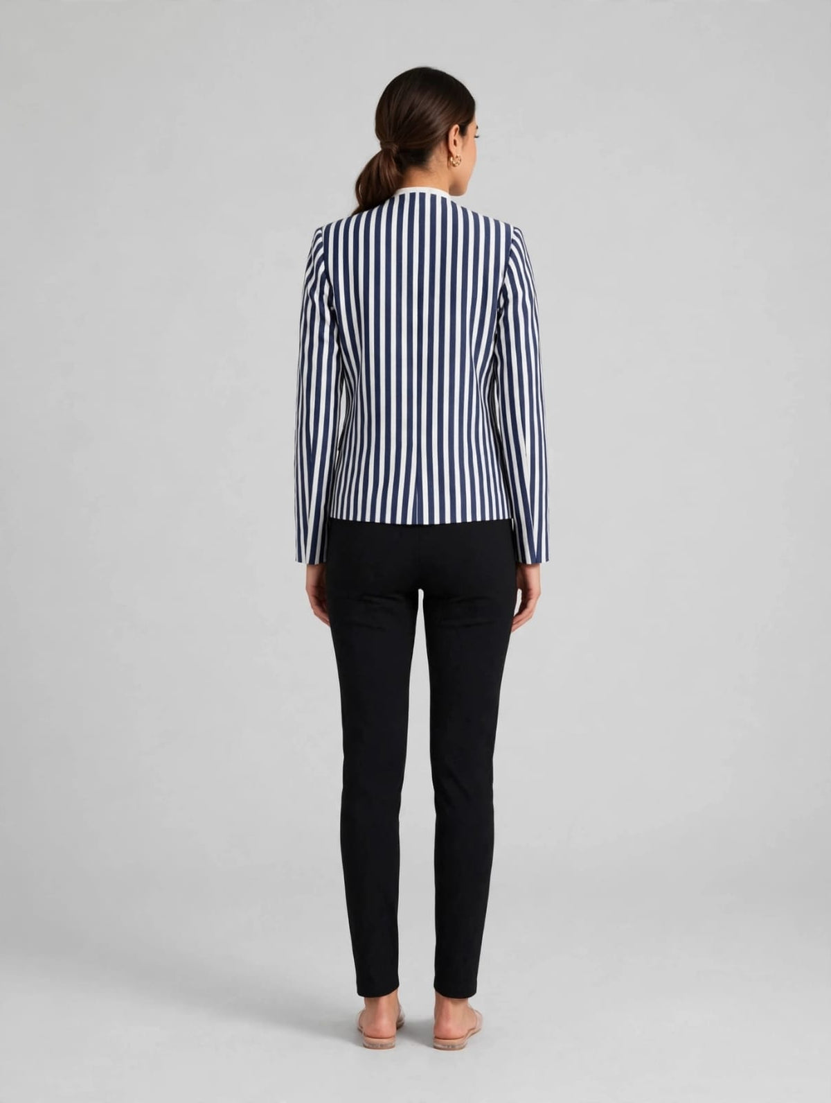 Women's White & Navy Stripe Power Blazer
