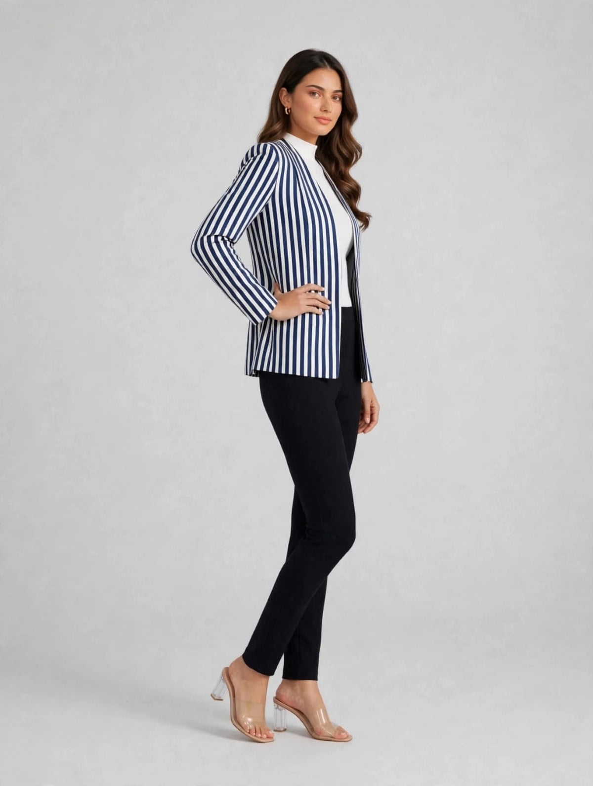 Women's White & Navy Stripe Power Blazer