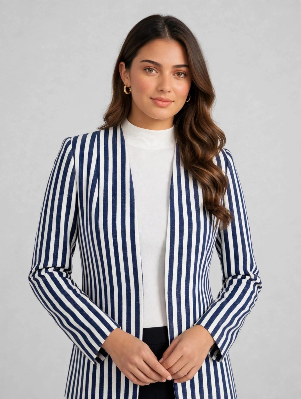 Women's White & Navy Stripe Power Blazer