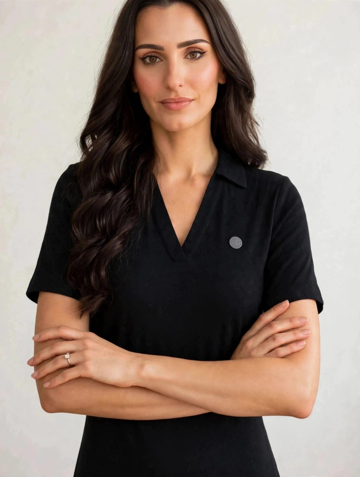 Women’s Black Polo Collar Cotton-Knit Midi Dress