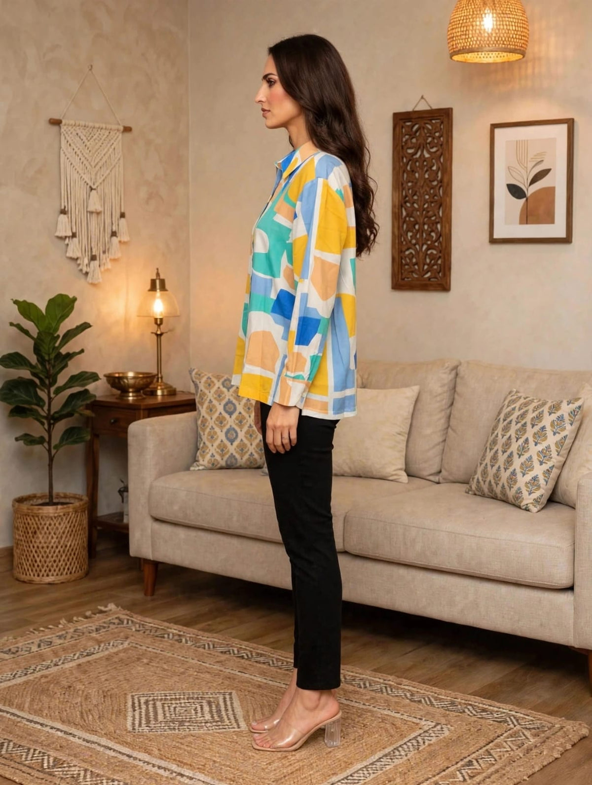 Women’s Casual Printed Shirt- Multi- Color