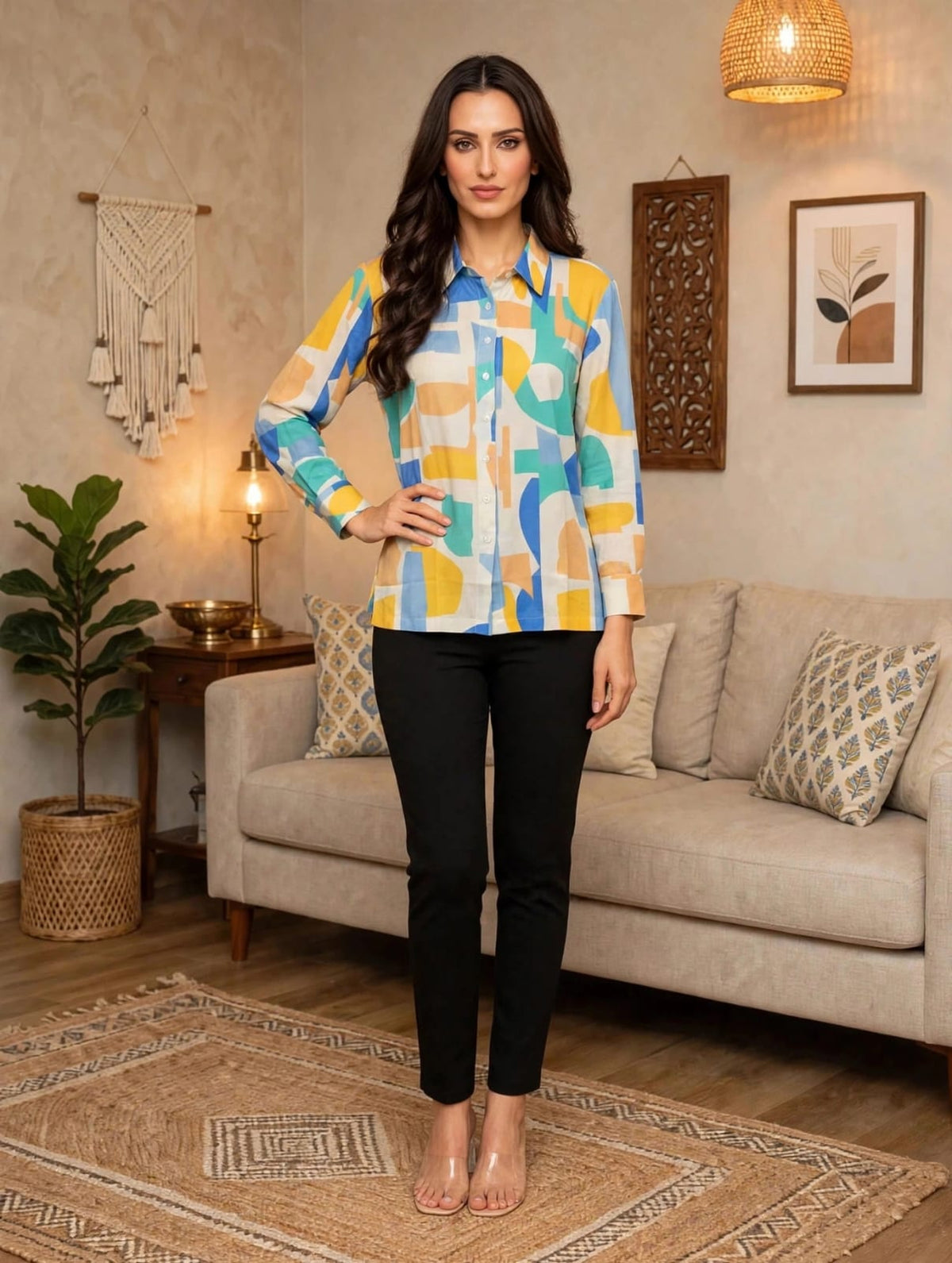 Women’s Casual Printed Shirt- Multi- Color