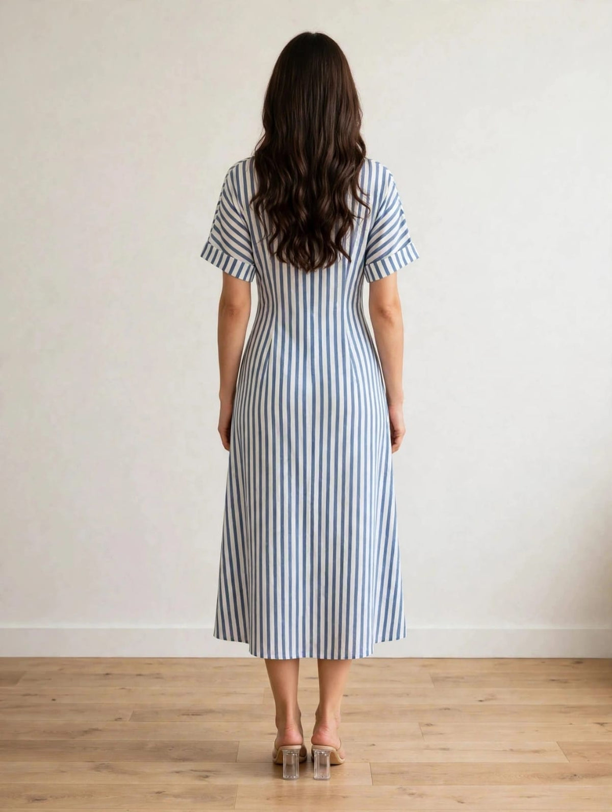 women’s White&  Light Blue Striped Polo Knit Midi Dress