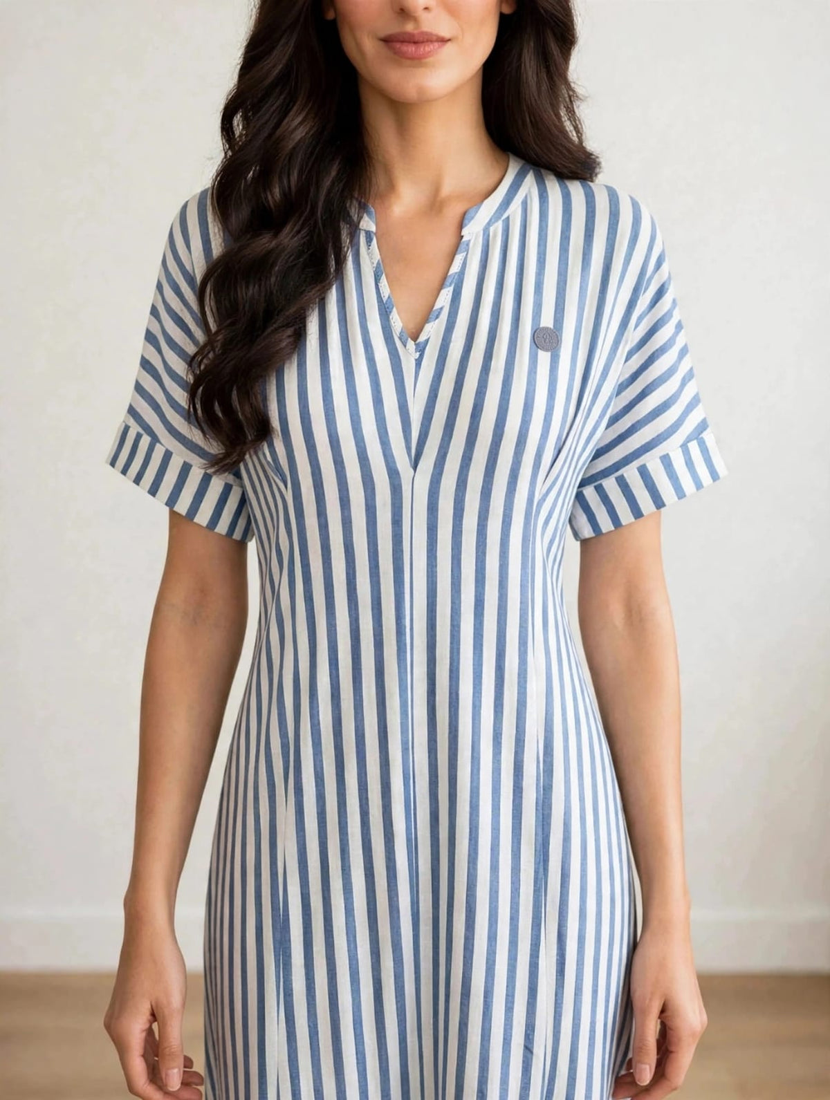 women’s White&  Light Blue Striped Polo Knit Midi Dress