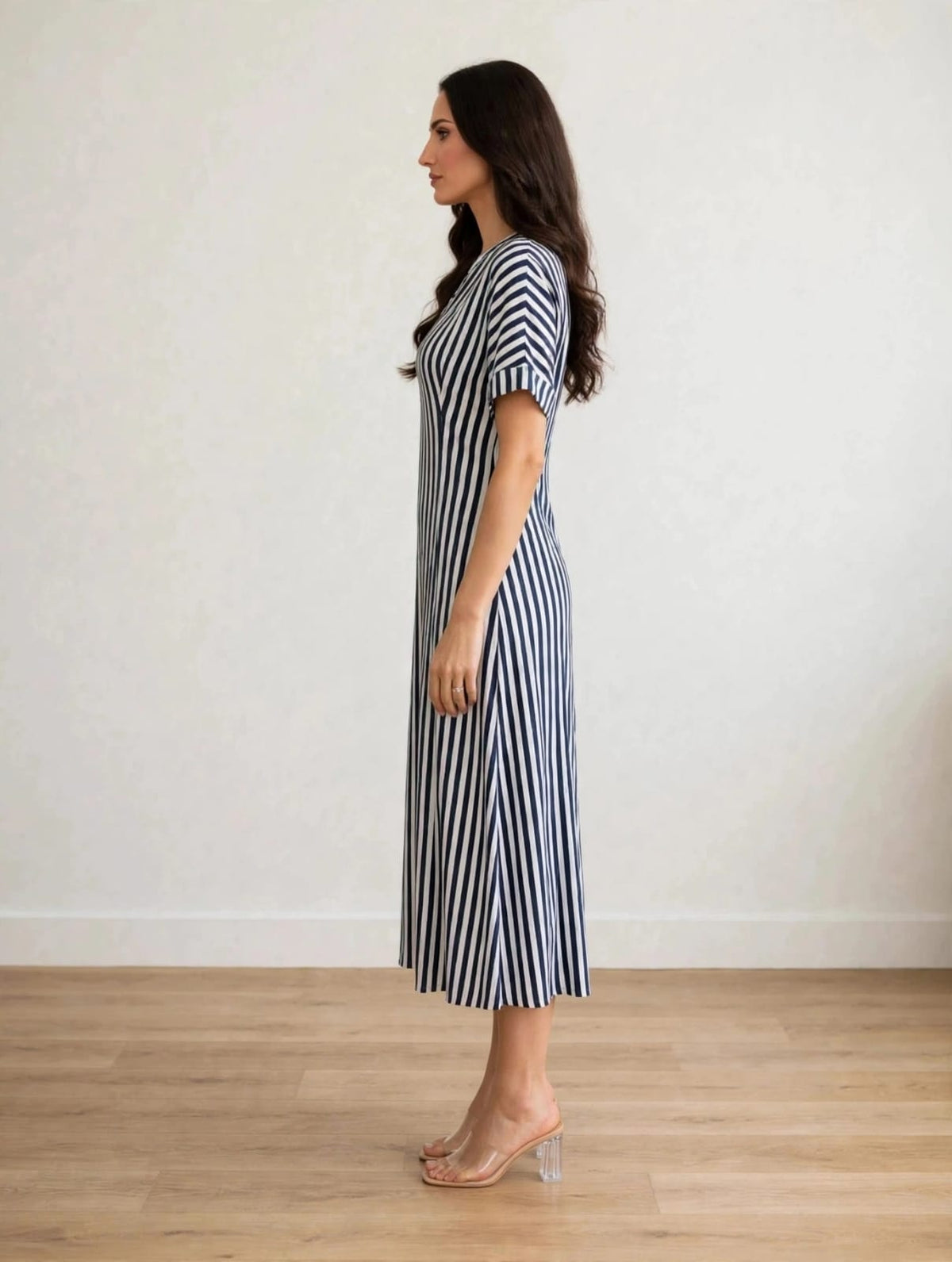 women’s White&  Navy Striped Polo Knit Midi Dress