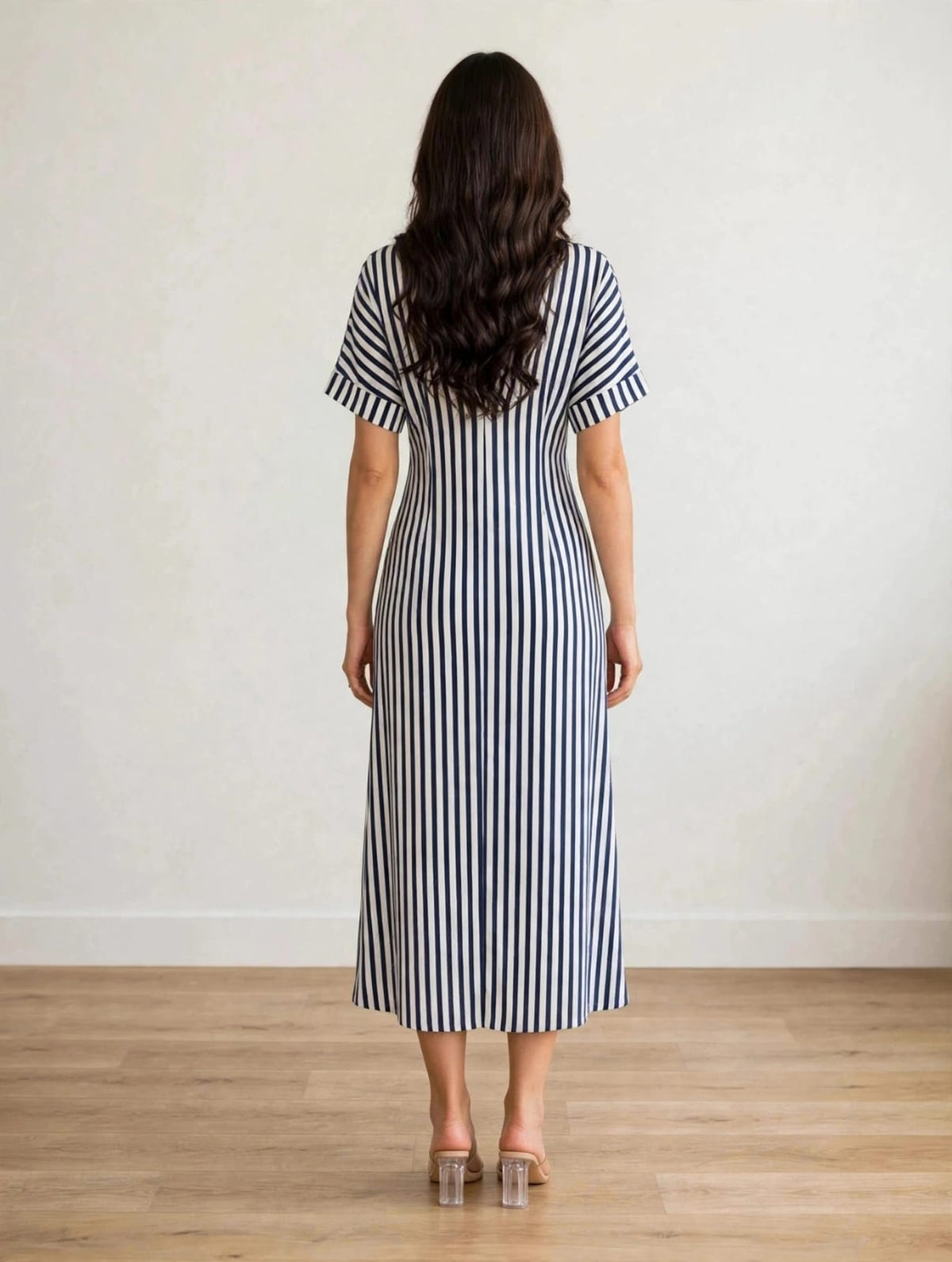 women’s White&  Navy Striped Polo Knit Midi Dress