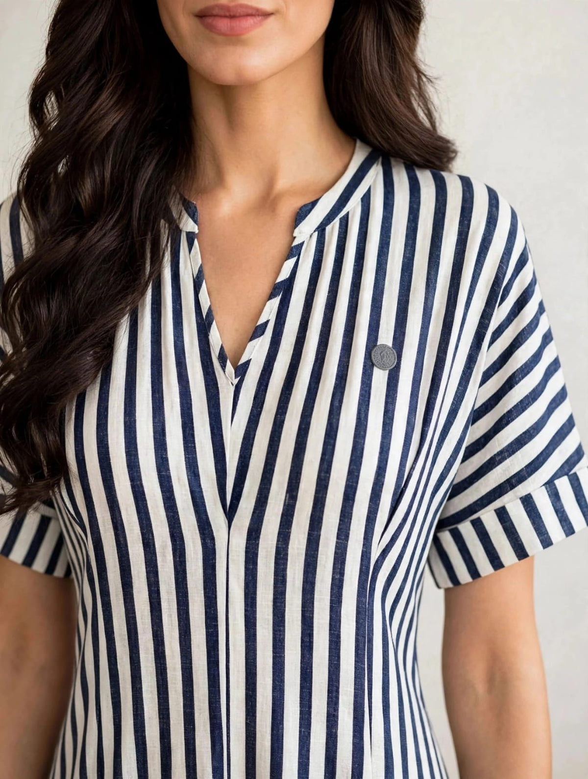 women’s White&  Navy Striped Polo Knit Midi Dress