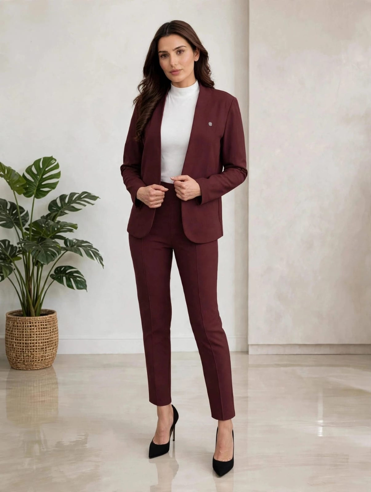 Blazer & Trouser Co-Ord Set- Wine