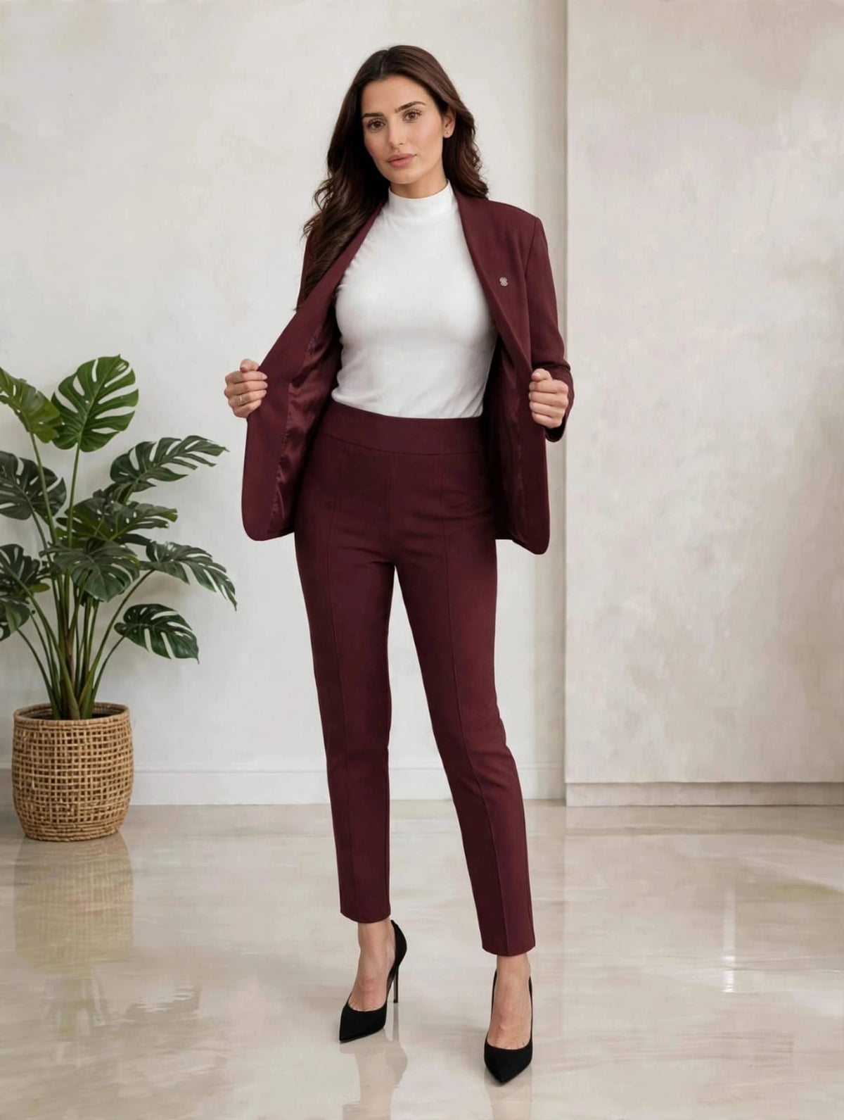 Blazer & Trouser Co-Ord Set- Wine