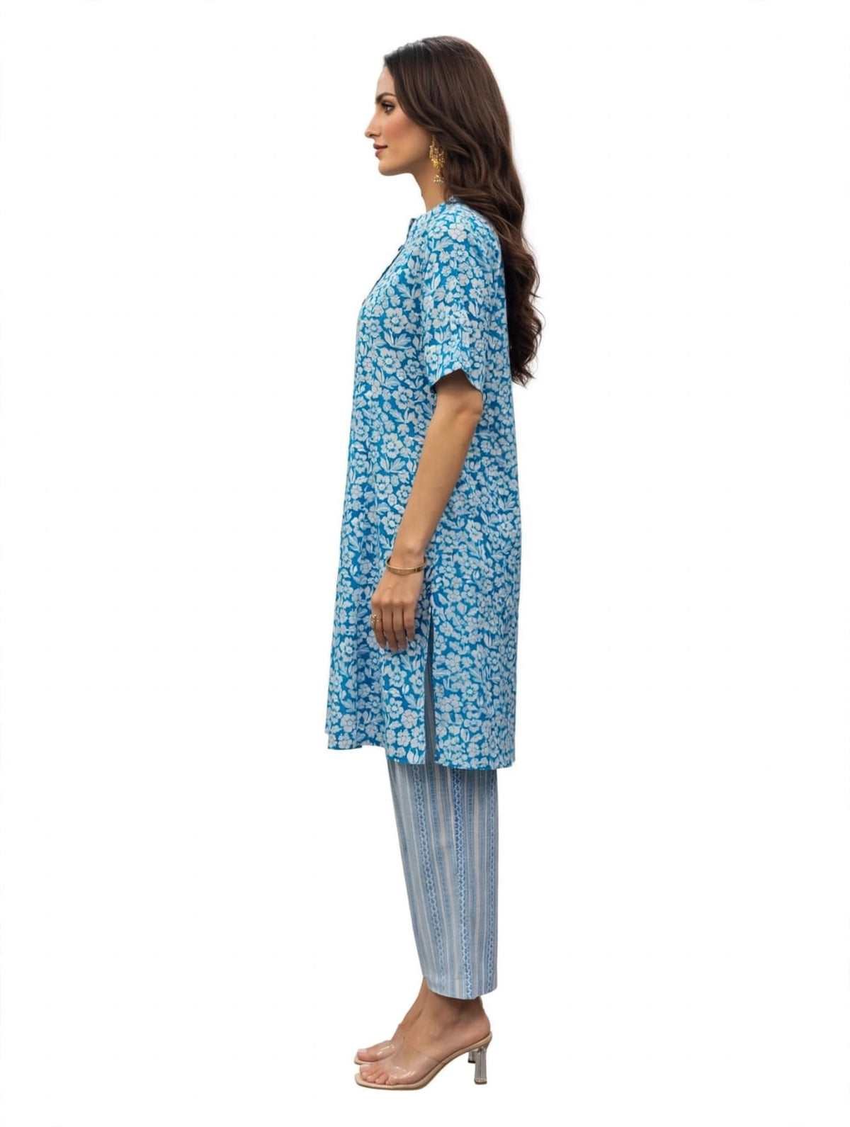Women’s Cotton Printed Kurta-Set- White- Pink- Print
